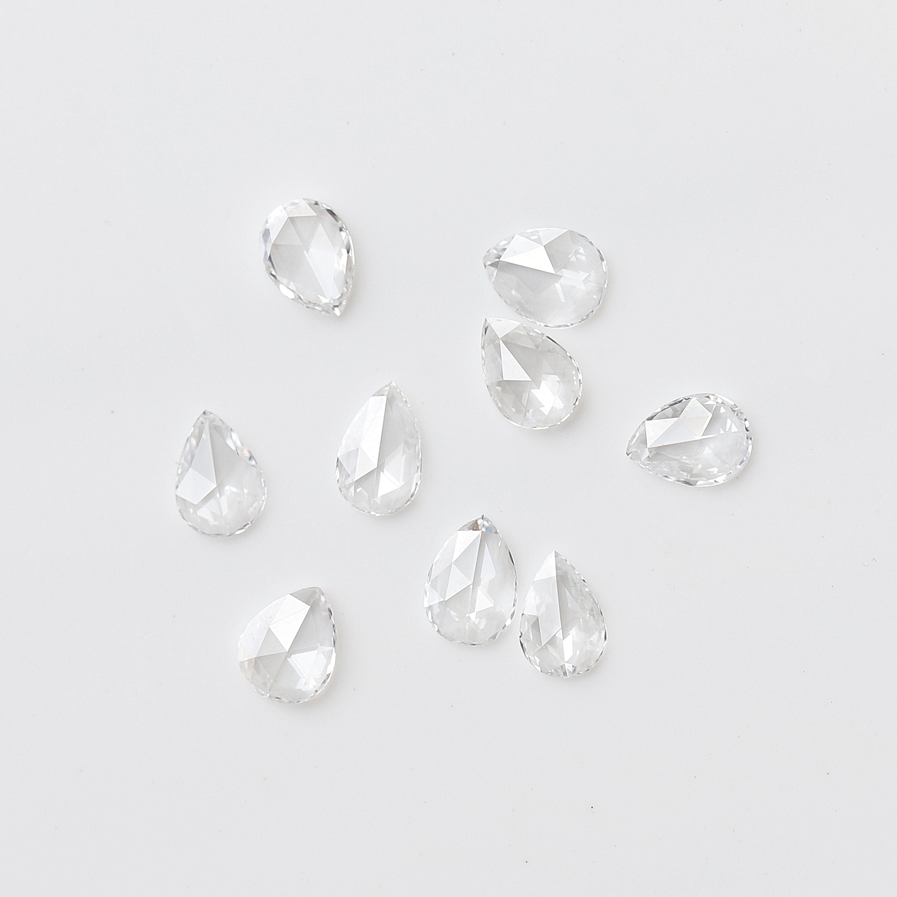 1.04 Carat White Pear Rose Cut FG Color VS Clarity 9 PCS