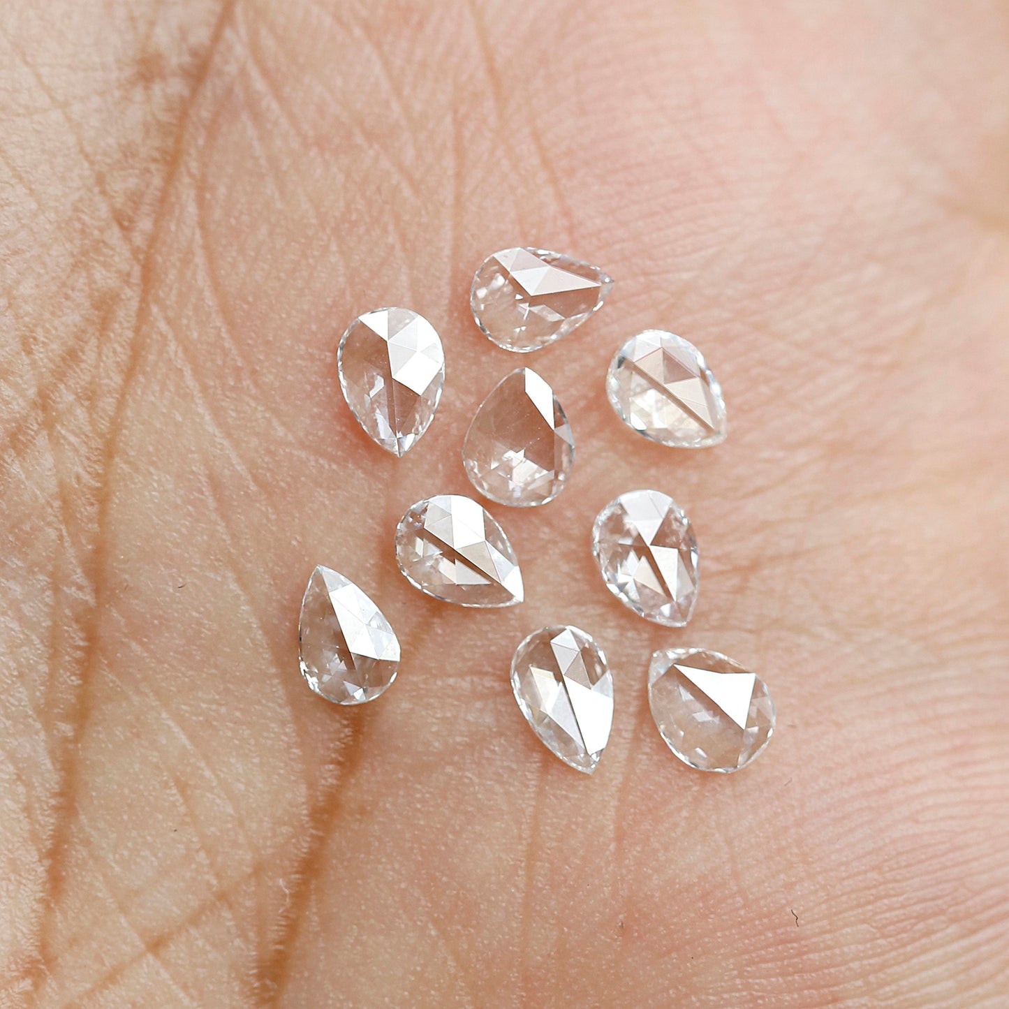 1.04 Carat White Pear Rose Cut FG Color VS Clarity 9 PCS