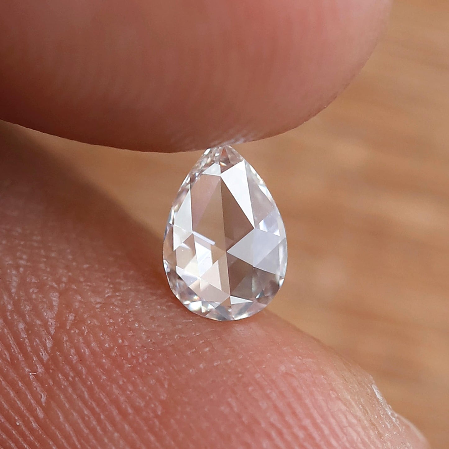 0.31 Carat White Pear Rose Cut GH Color VS Clarity Diamond 6 MM