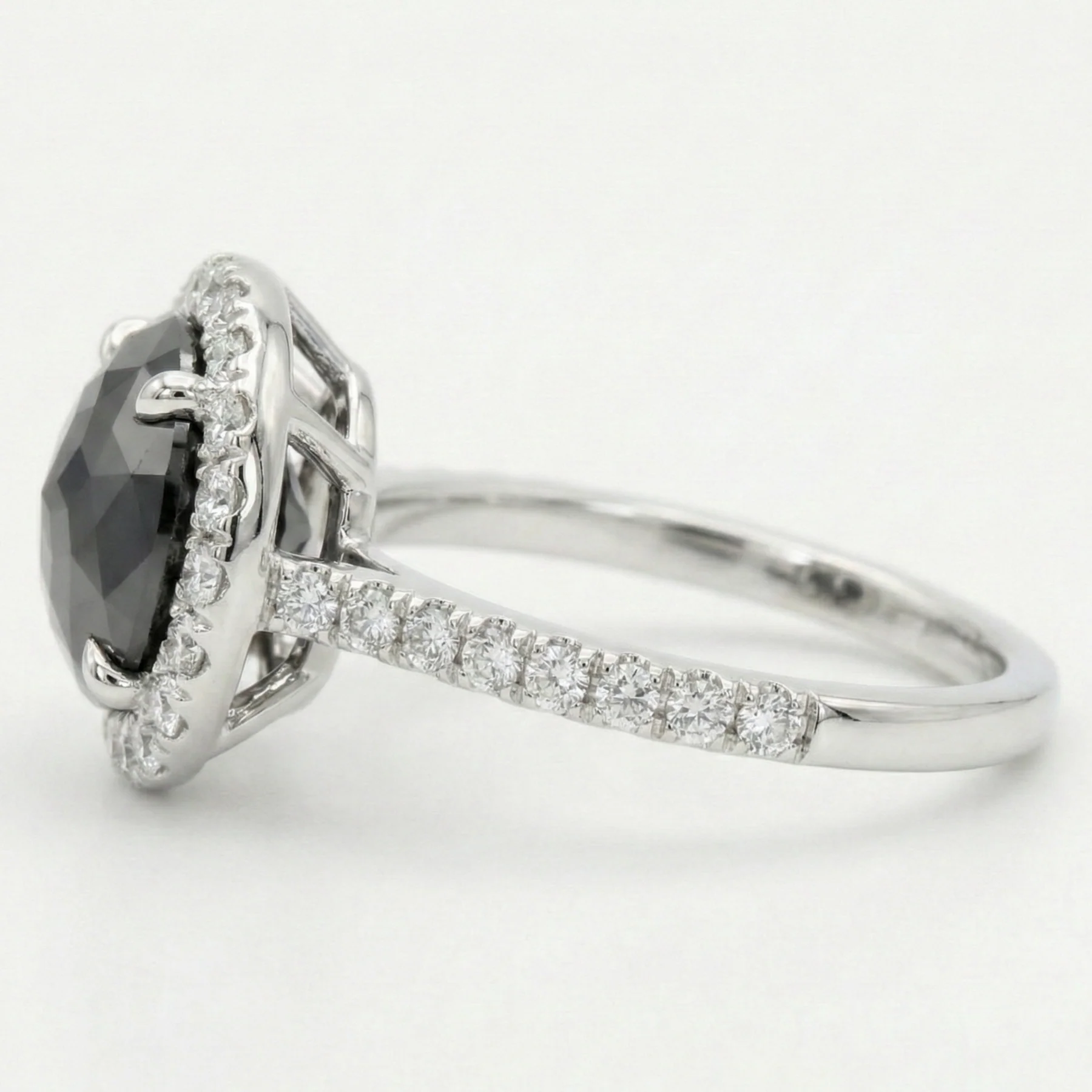 4 Carat Rose Cut Black Diamond Halo Engagement Ring 14K White Gold