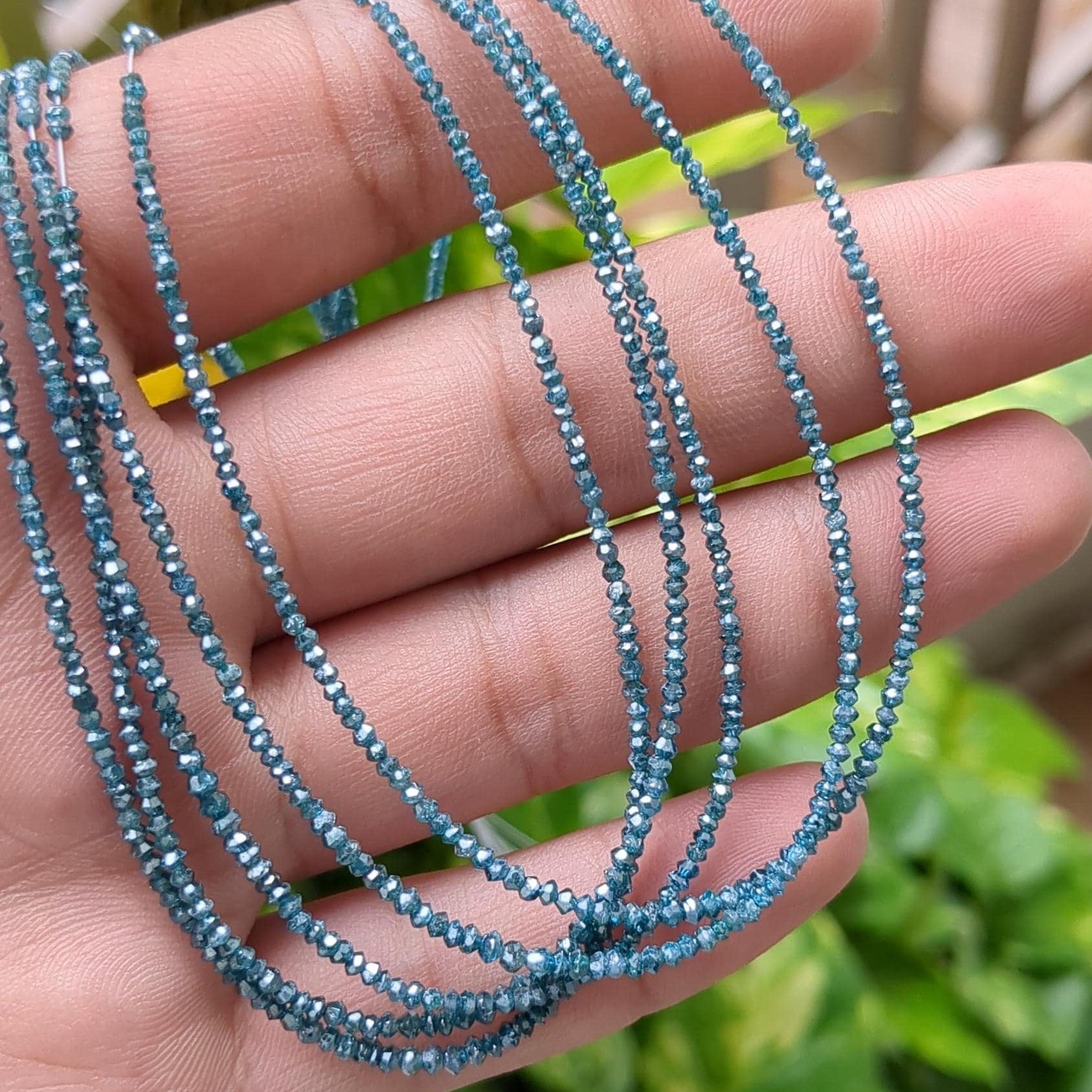 15 Inch Natural Salt And Pepper Blue Diamond Beads Faceted Rondelle