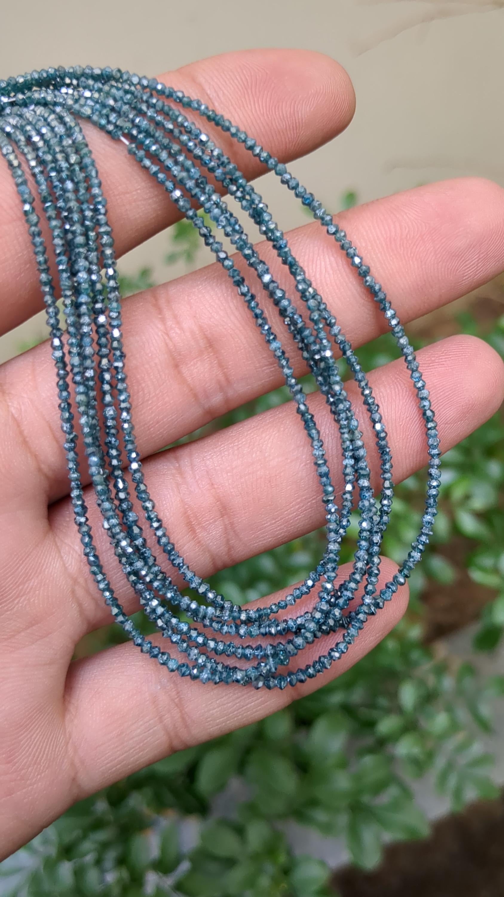 15 Inch Natural Salt And Pepper Blue Diamond Beads Faceted Rondelle