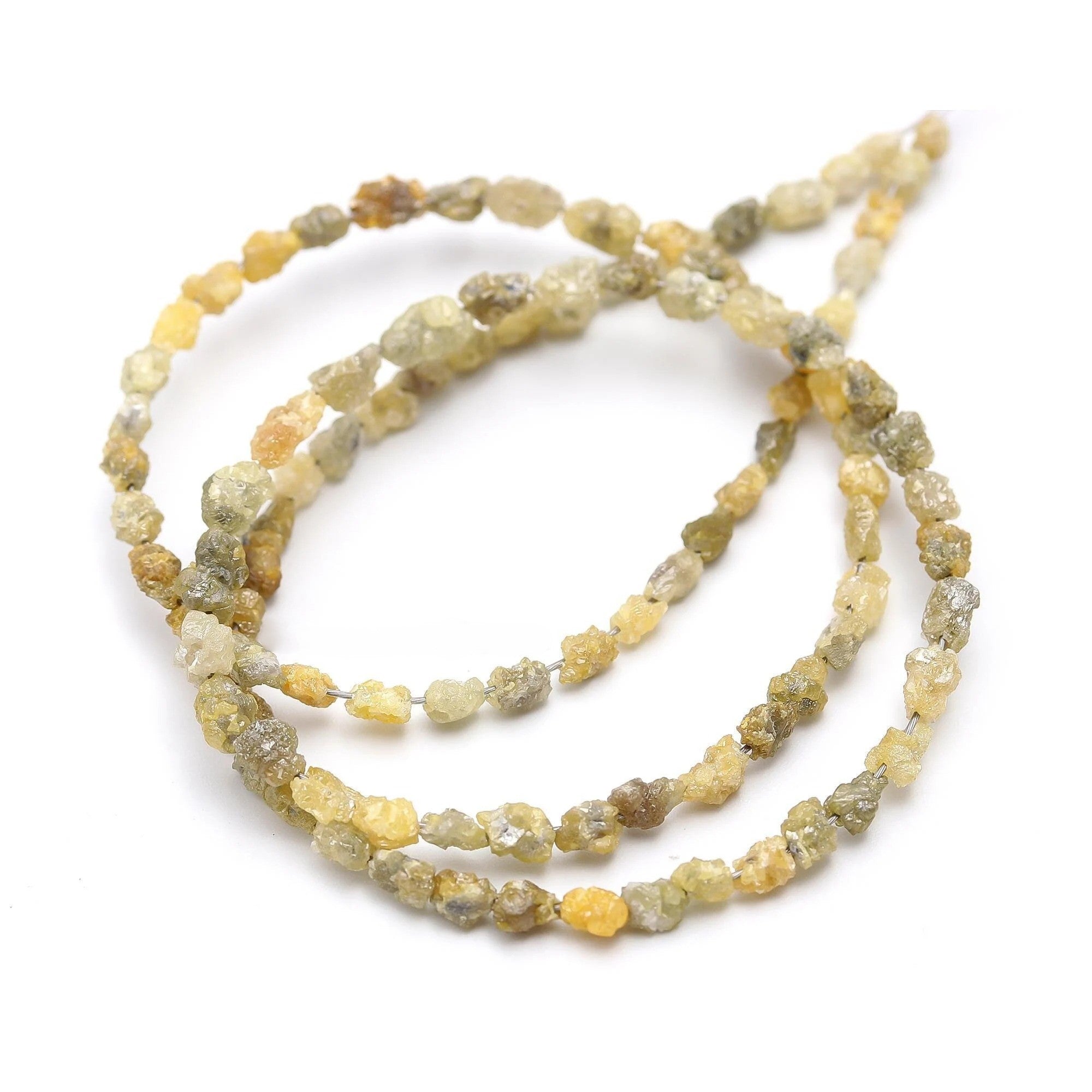 15 Inch Natural Yellow Raw Diamond Beads Uncut Nuggets 3-4 mm