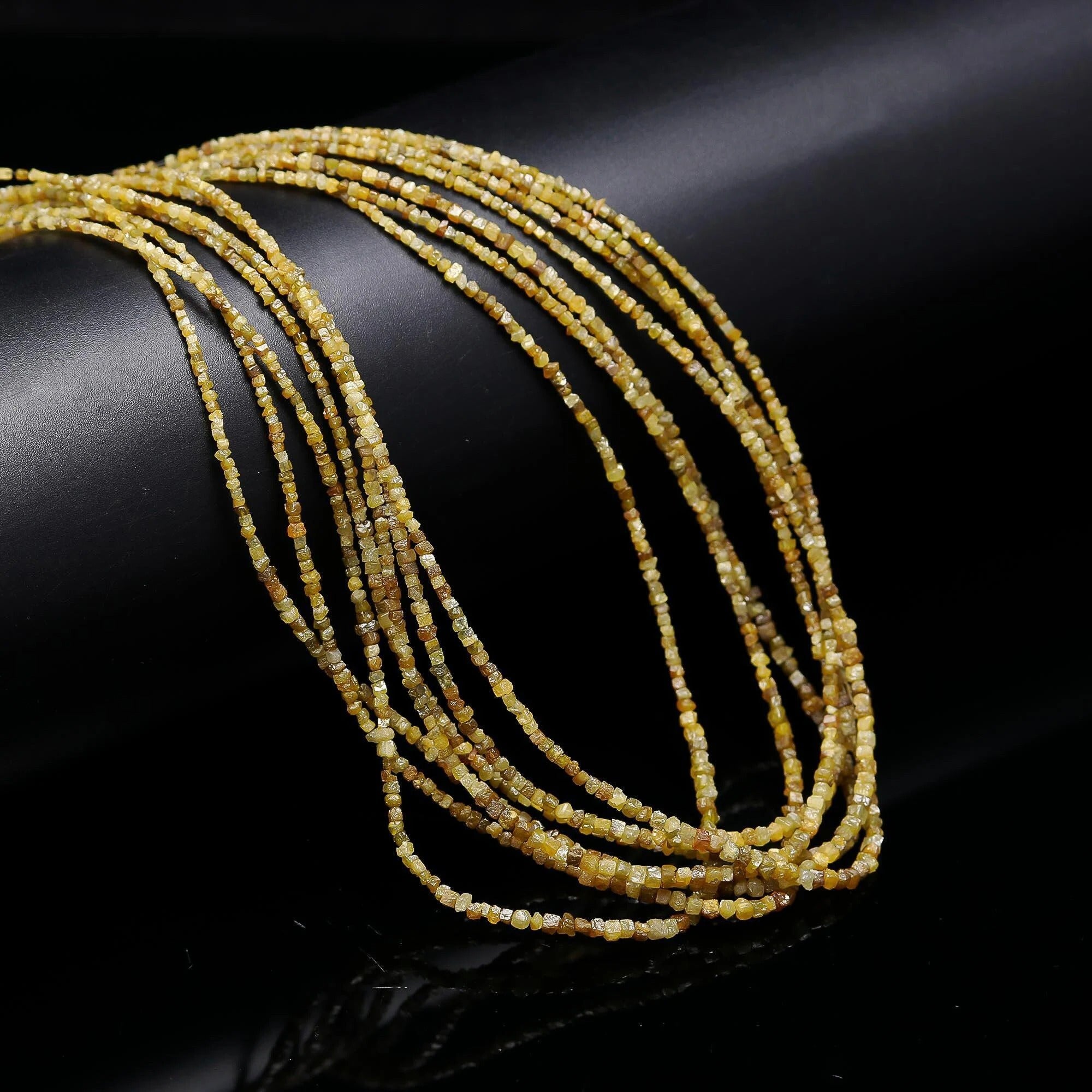 Natural Uncut Yellow Diamond Cube Beads Raw Diamond Strand 1.5-2 mm