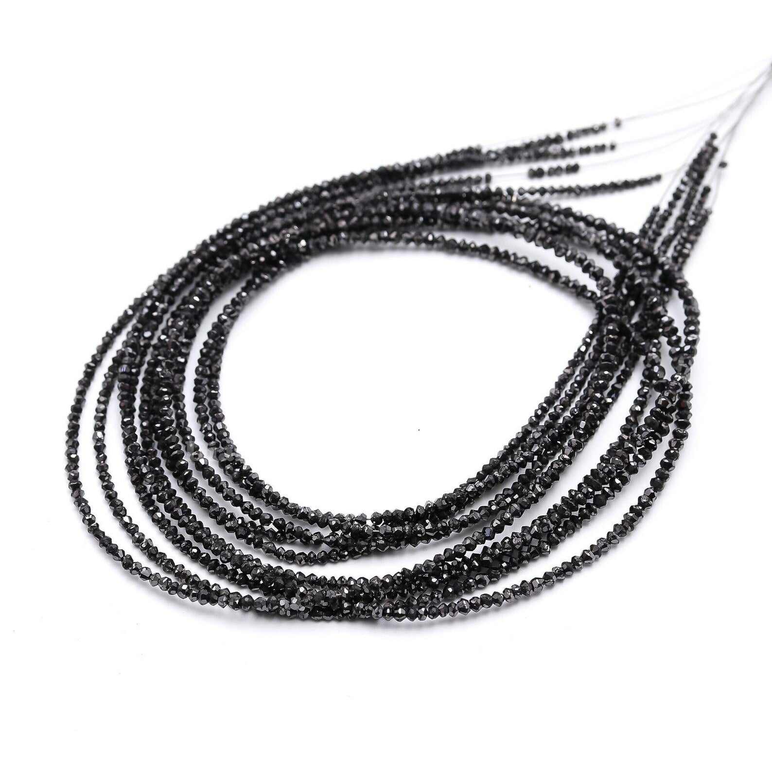 15 Inch Strand Faceted Natural Black Diamond Rondelle Beads 1.5-2.3mm