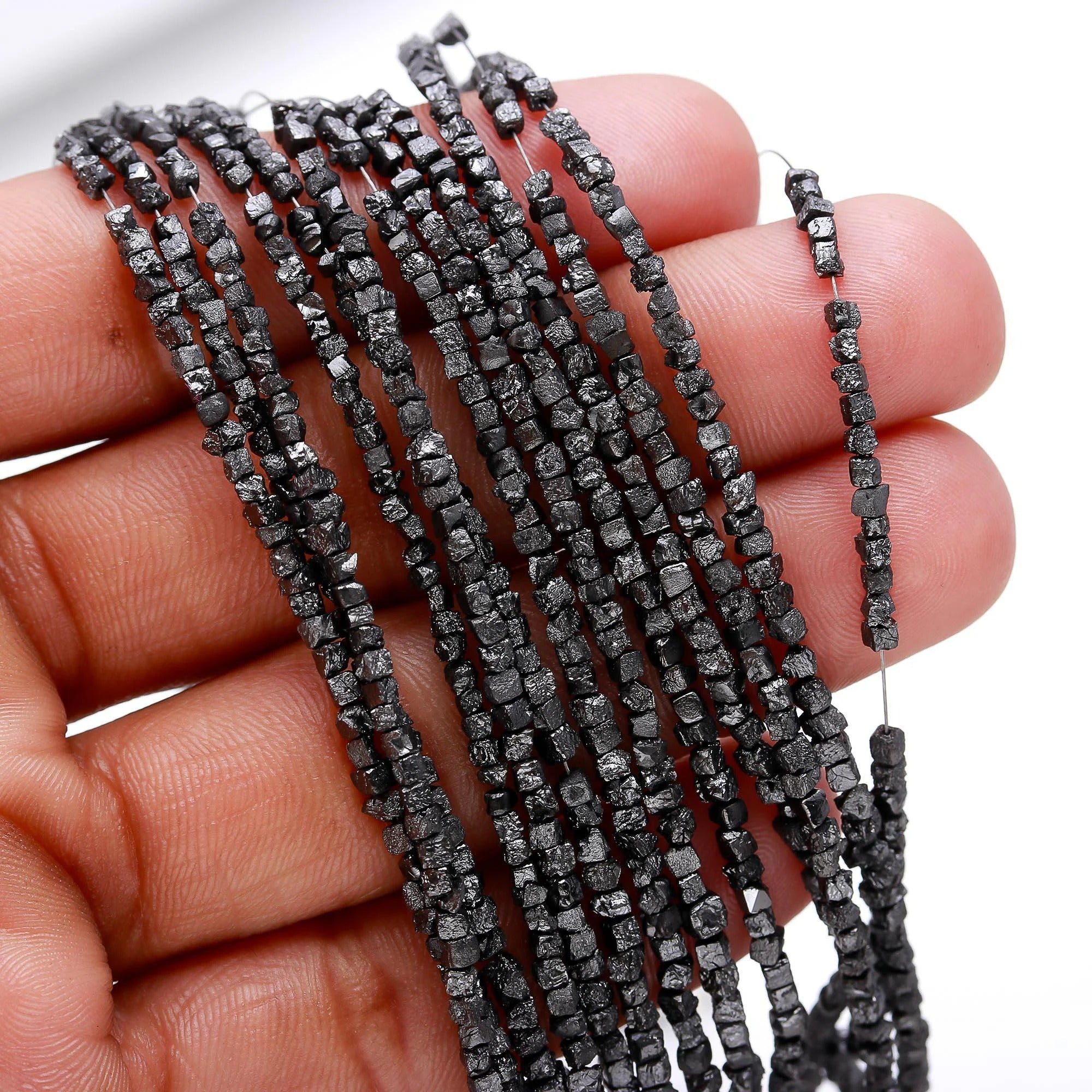 15 inch Strand Natural Black Cube Diamond Beads Raw Rough Cut Beads