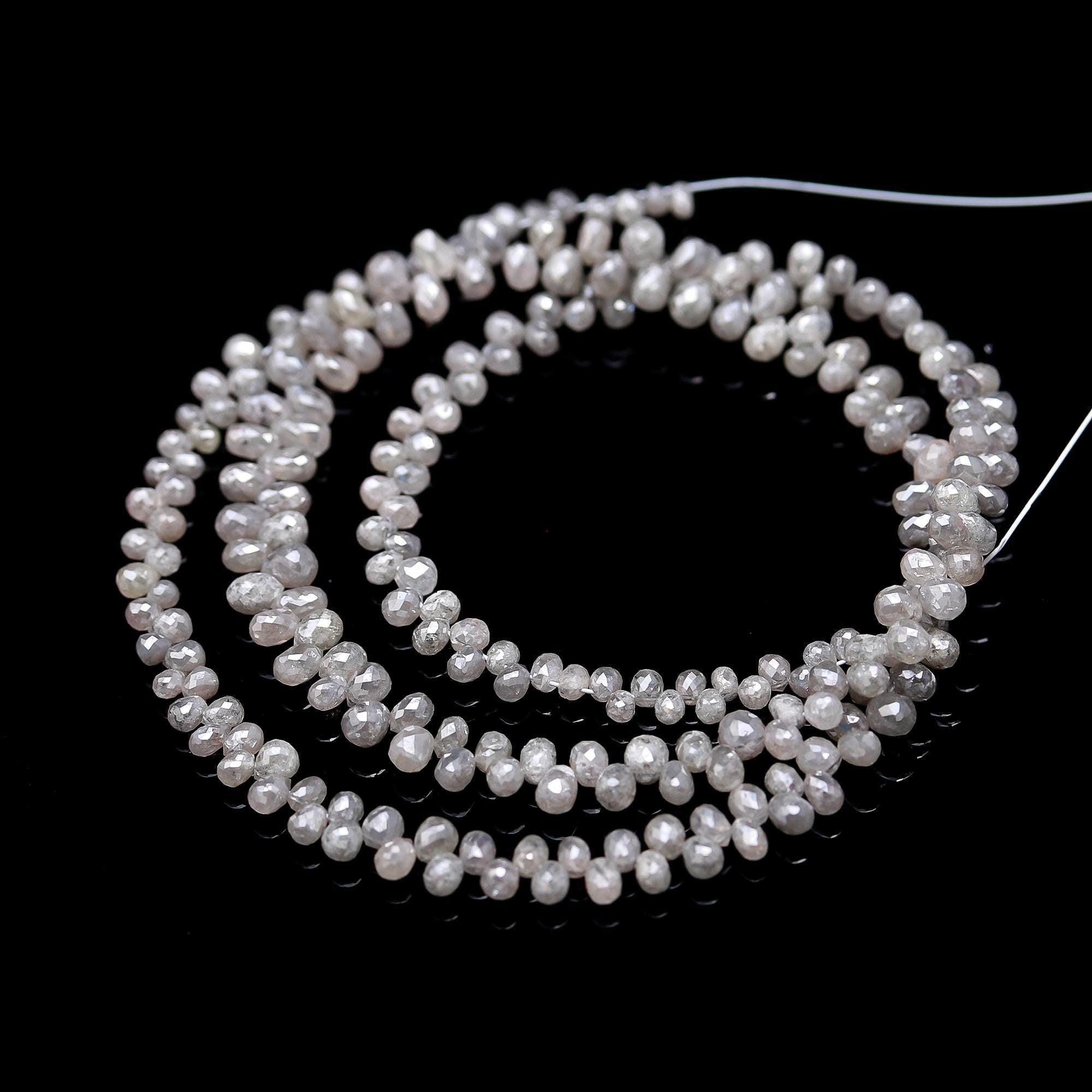 AAA+ Grade Natural Salt And Pepper White Diamond Briolette Beads 2.4-4 mm