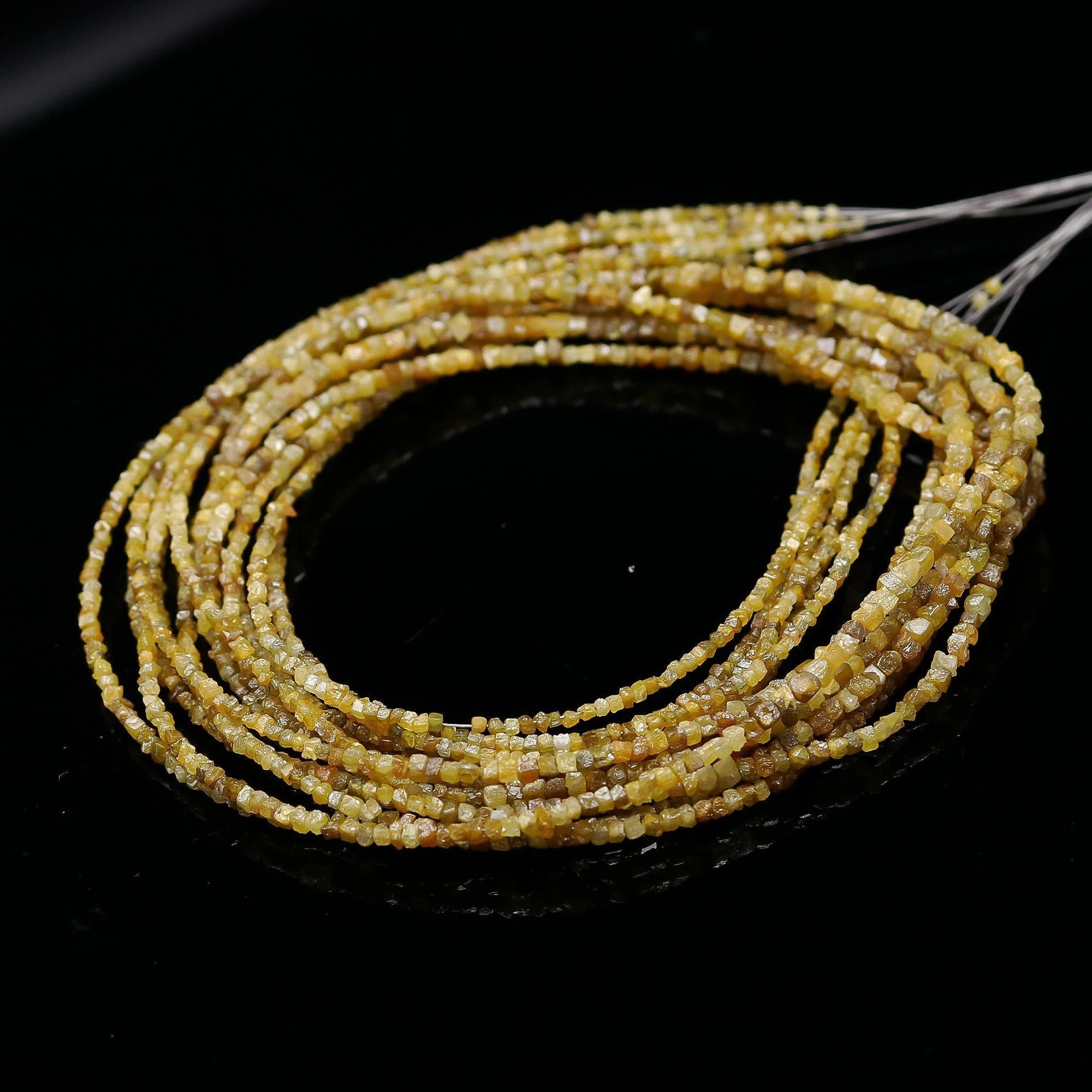 Natural Uncut Yellow Diamond Cube Beads Raw Diamond Strand 1.5-2 mm