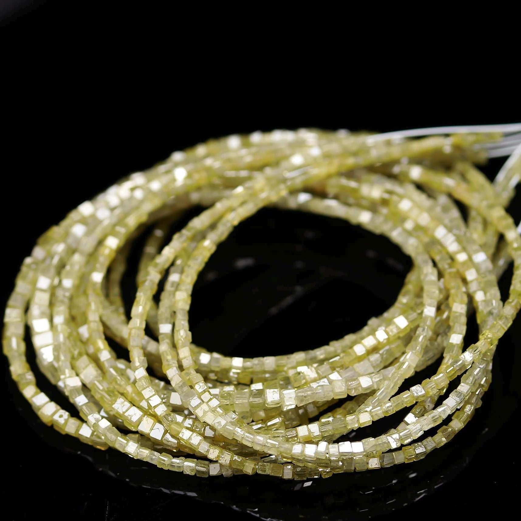 AAA+ Quality 15 inch Strand Faceted Natural Yellow Diamond Cube Beads