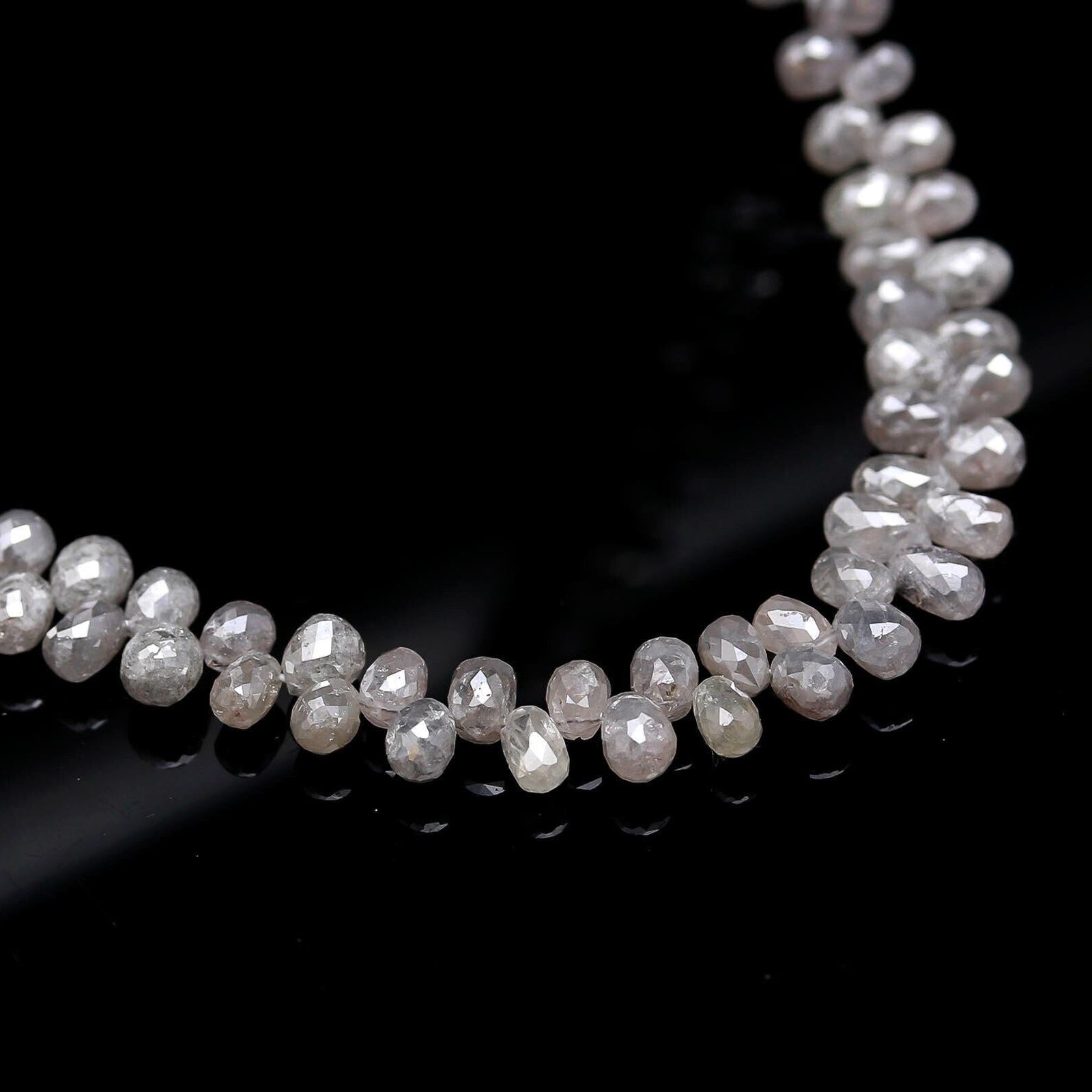 AAA+ Grade Natural Salt And Pepper White Diamond Briolette Beads 2.4-4 mm