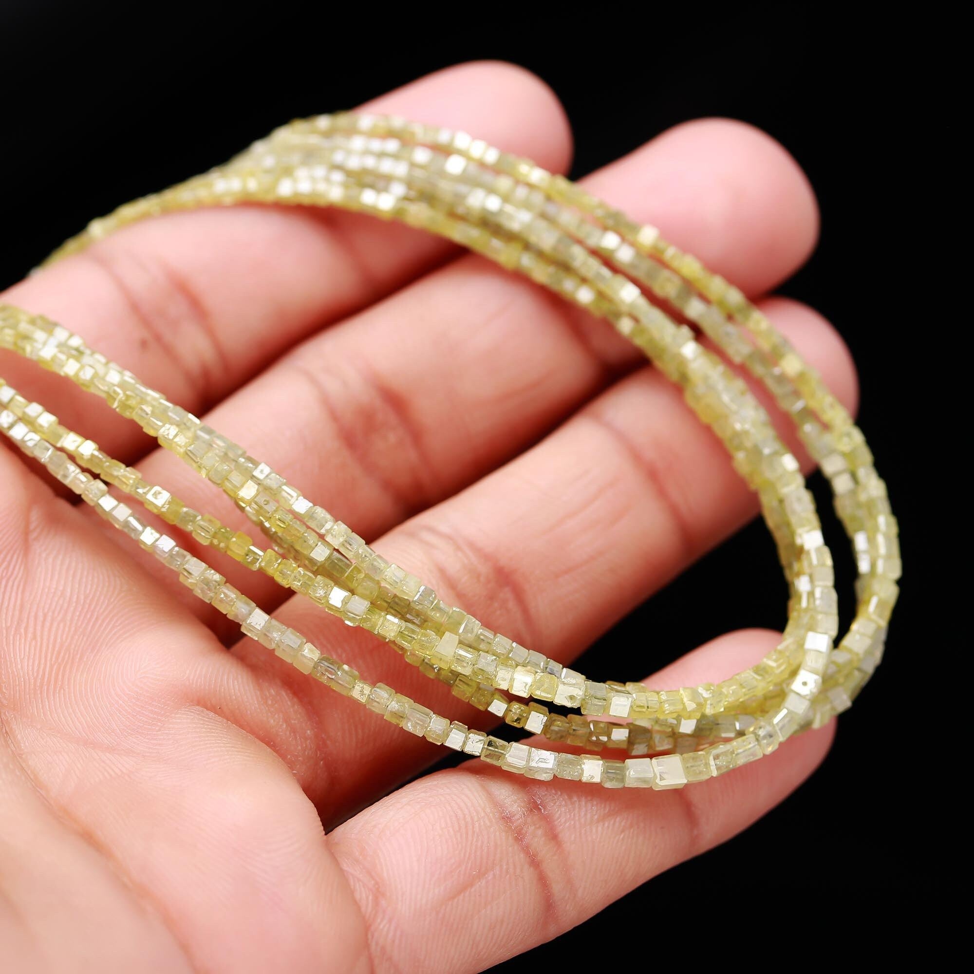 AAA+ Quality 15 inch Strand Faceted Natural Yellow Diamond Cube Beads