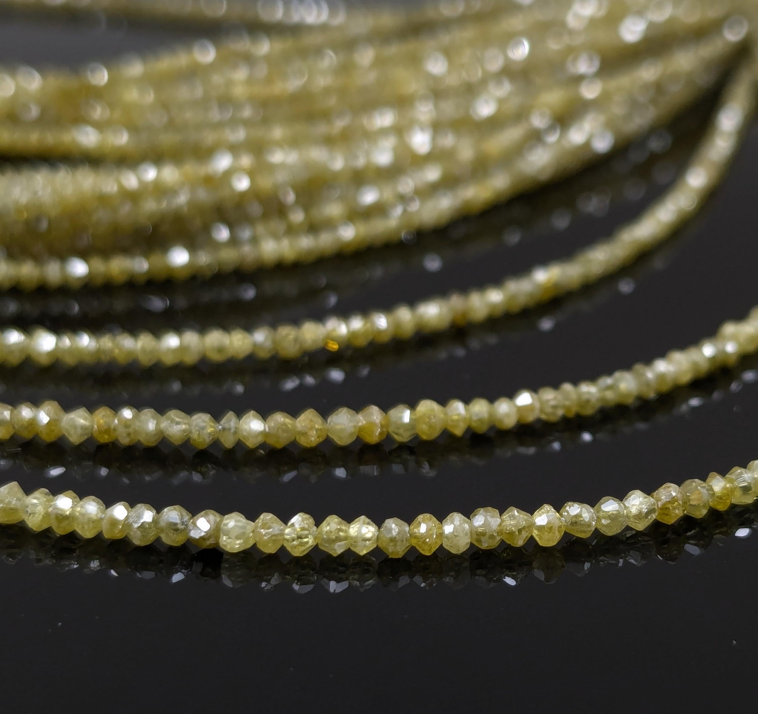 15 Inch Strand Faceted Natural Yellow Diamond Rondelle Beads