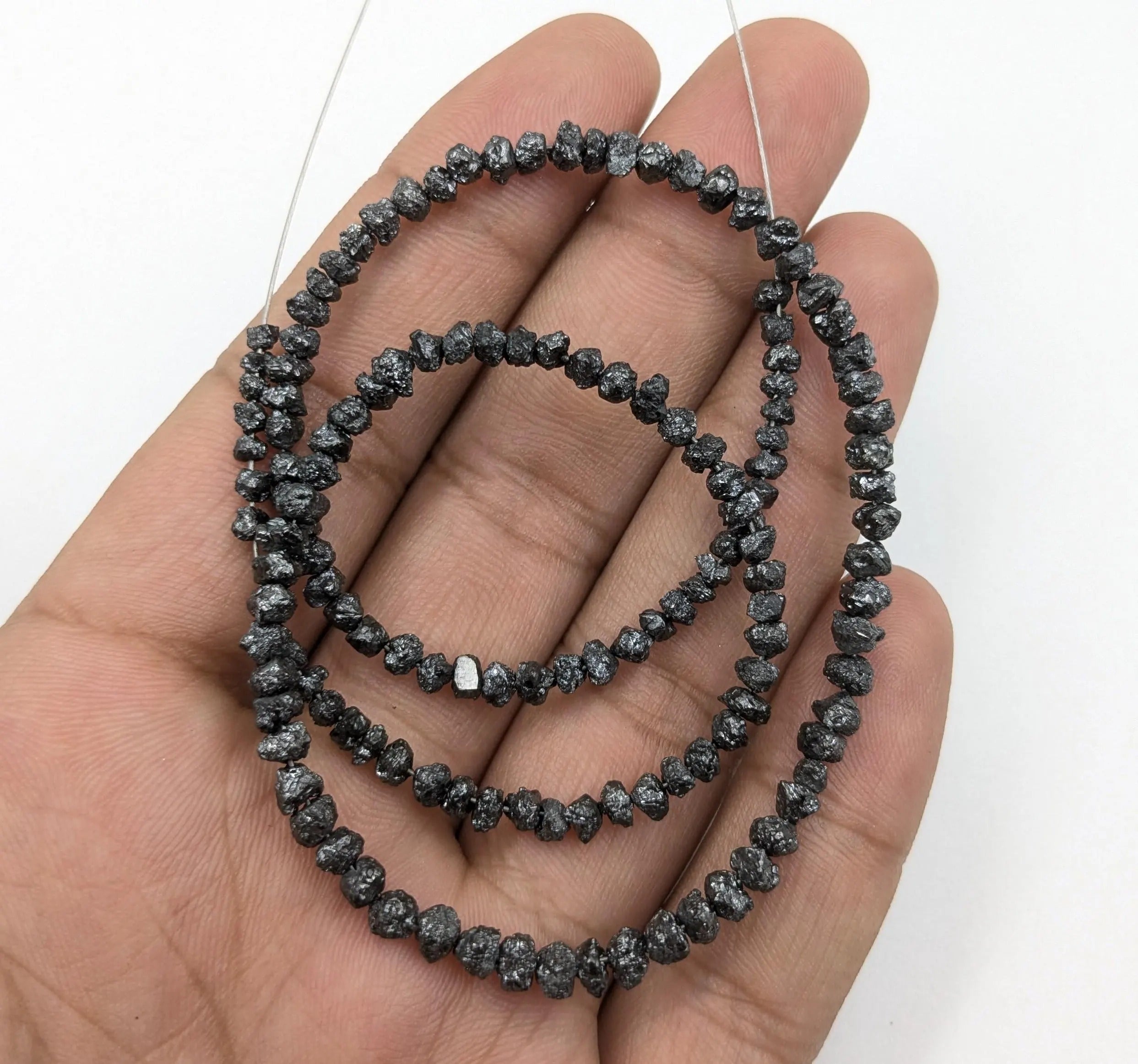 16 Inch AAA Black Diamond Beads Uncut Rough Nuggets 4mm