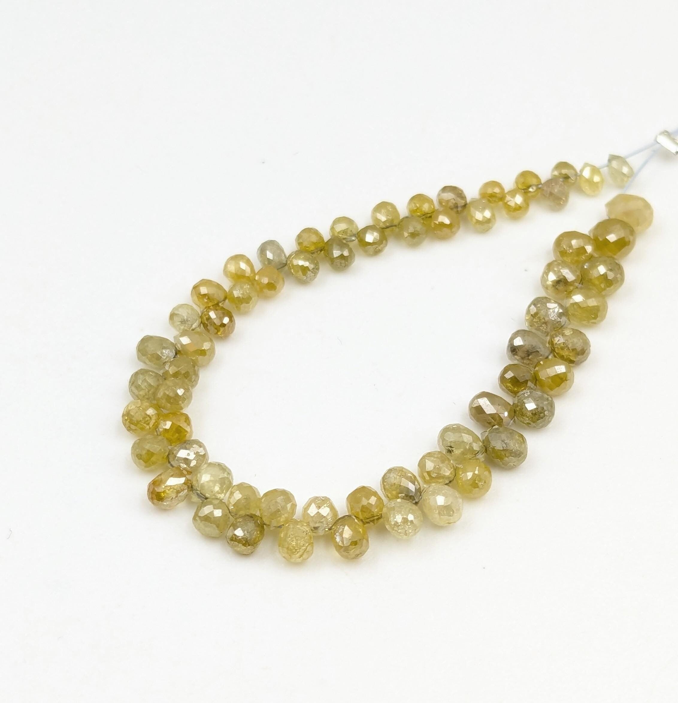 Natural Yellow Diamond Briolette Beads Faceted Teardrop Beads 2.5-4mm