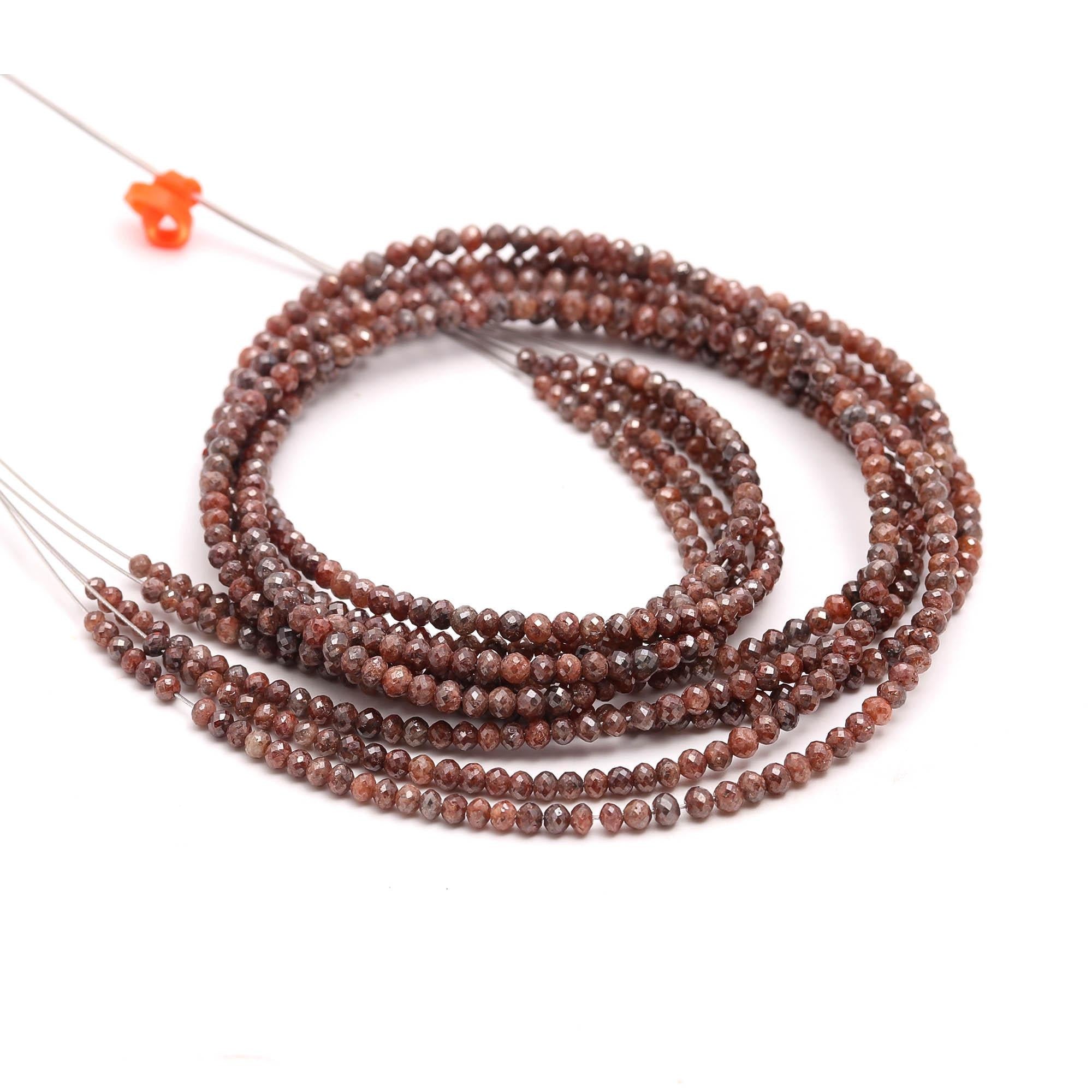 15 Inch Natural Red Diamond Faceted Beads 3.5 mm