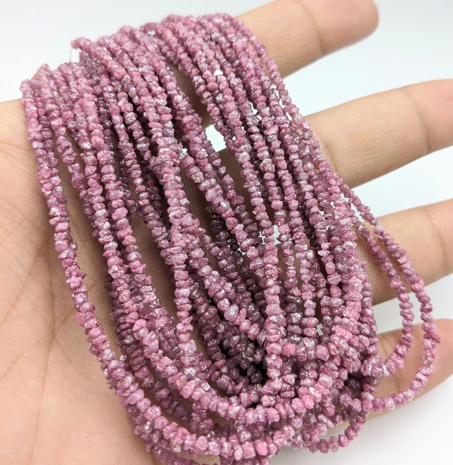 16 Inch AAA+ Pink Diamond Beads Raw Uncut Diamond Nugget 2-3mm