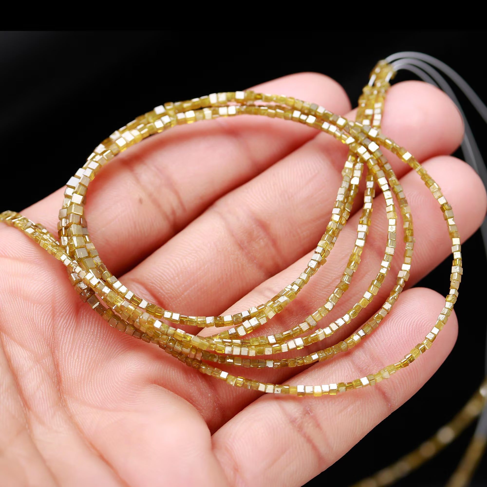 15 inch AAA+ Quality Faceted Yellow Diamond Cube Beads Natural 2 mm