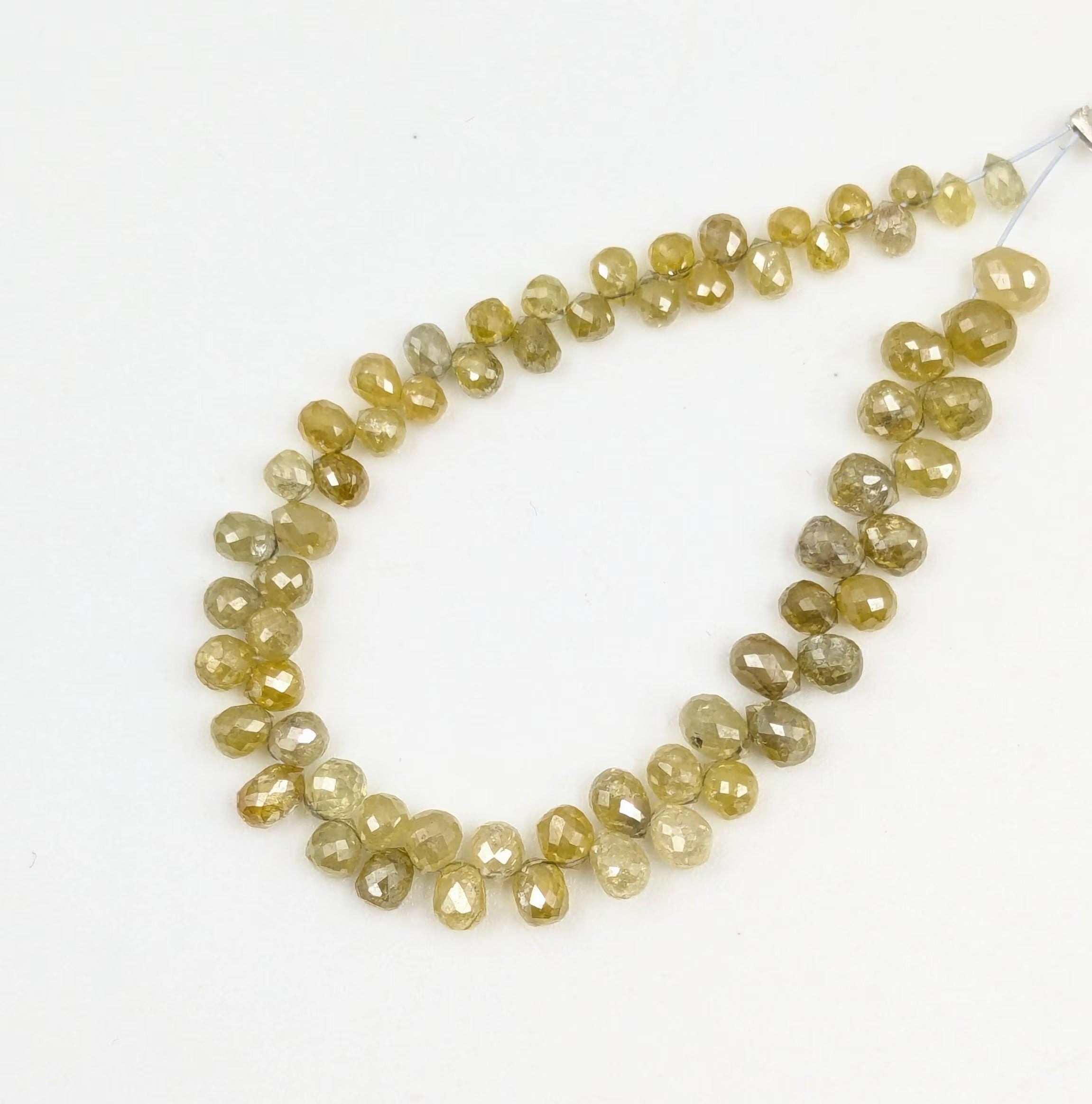Natural Yellow Diamond Briolette Beads Faceted Teardrop Beads 2.5-4mm
