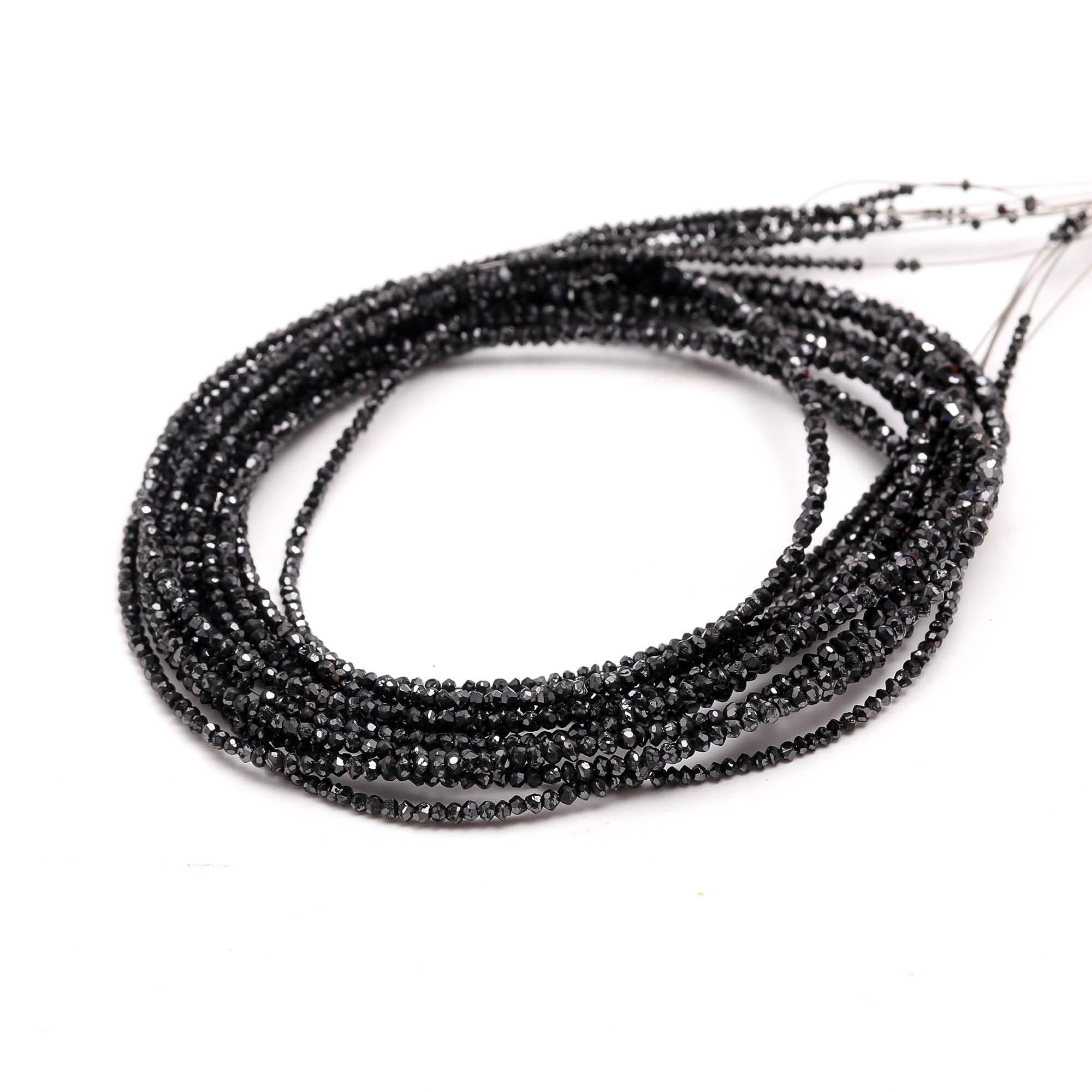 15 Inch Natural Black Diamond Faceted Beads Jewellery 2 mm