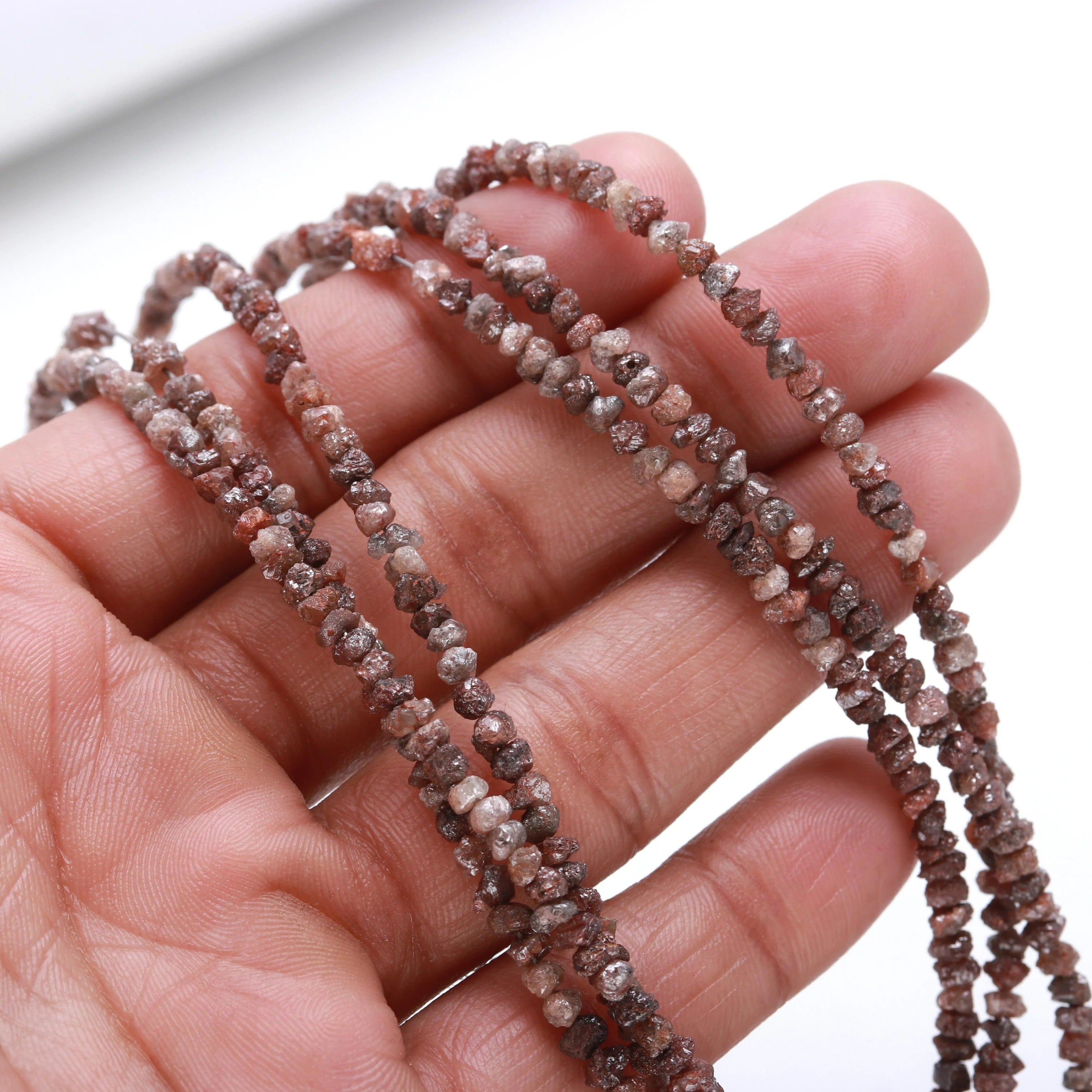 15 inch Raw Red Diamond Bead Strand Uncut Rough Nuggets Diamond