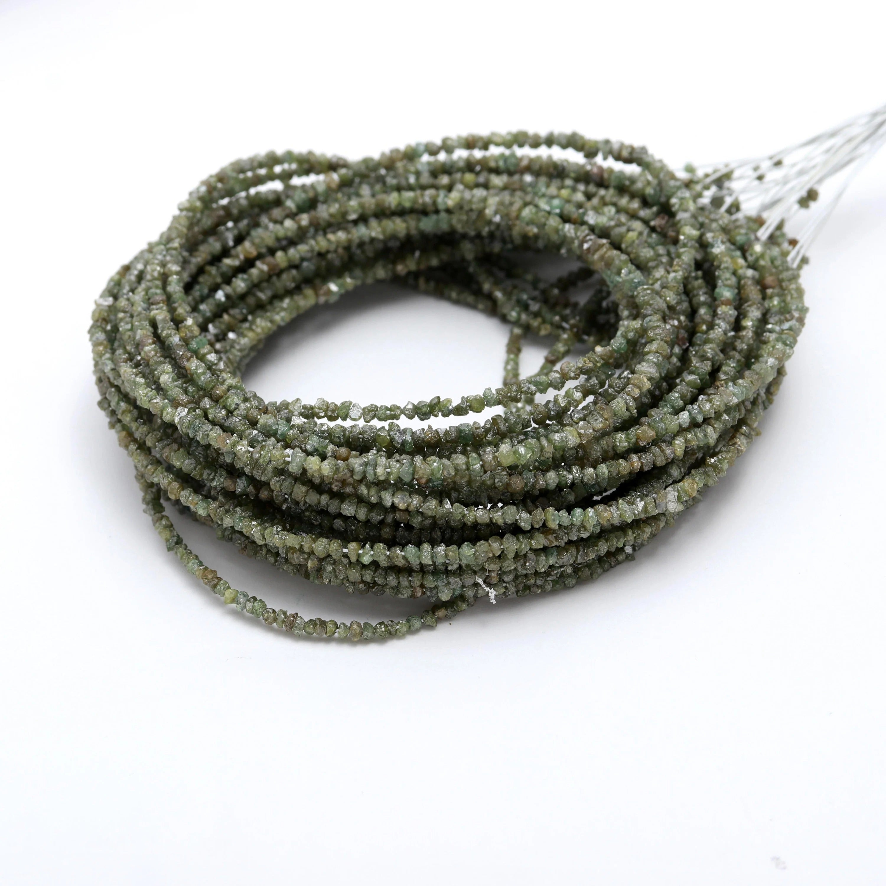 16 Inch Strand AAA+ Green Uncut Diamond Beads Raw Rough Diamond