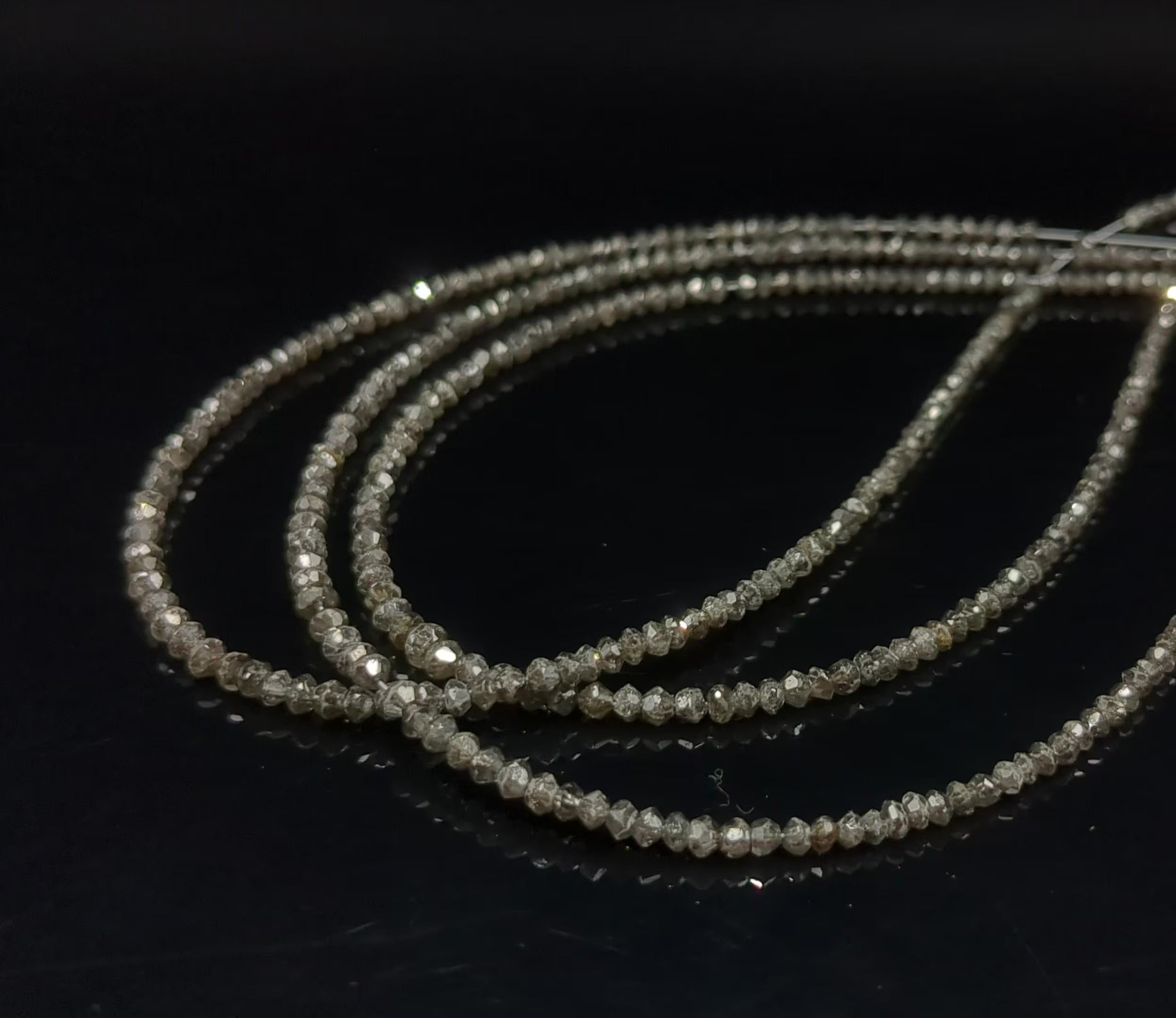 Natural Salt & Pepper Faceted Rondelle Grey Diamond Beads  3mm