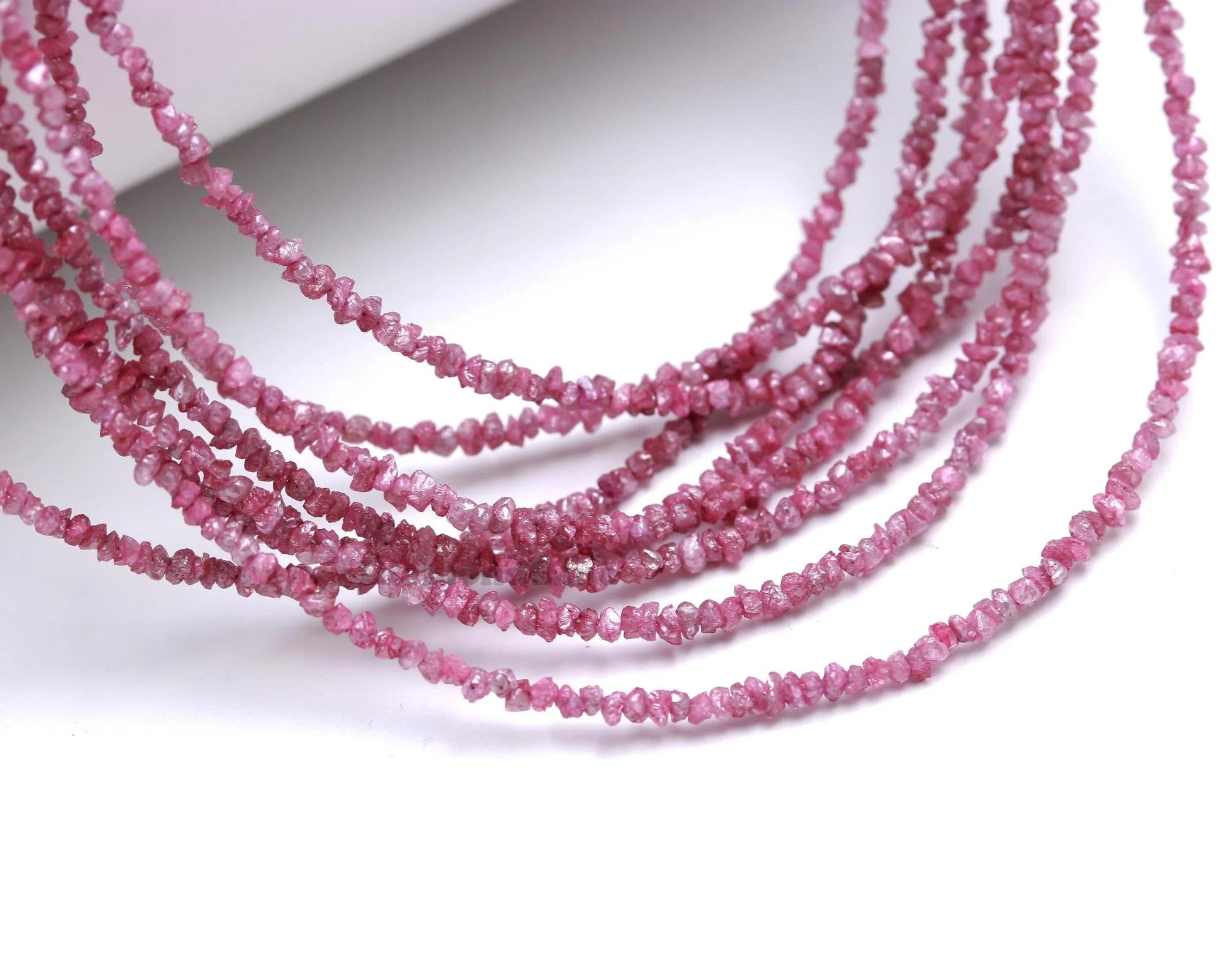 15 Inch AAA+ Natural Pink Rough Diamond Beads Strand Uncut Beads 2-3 mm