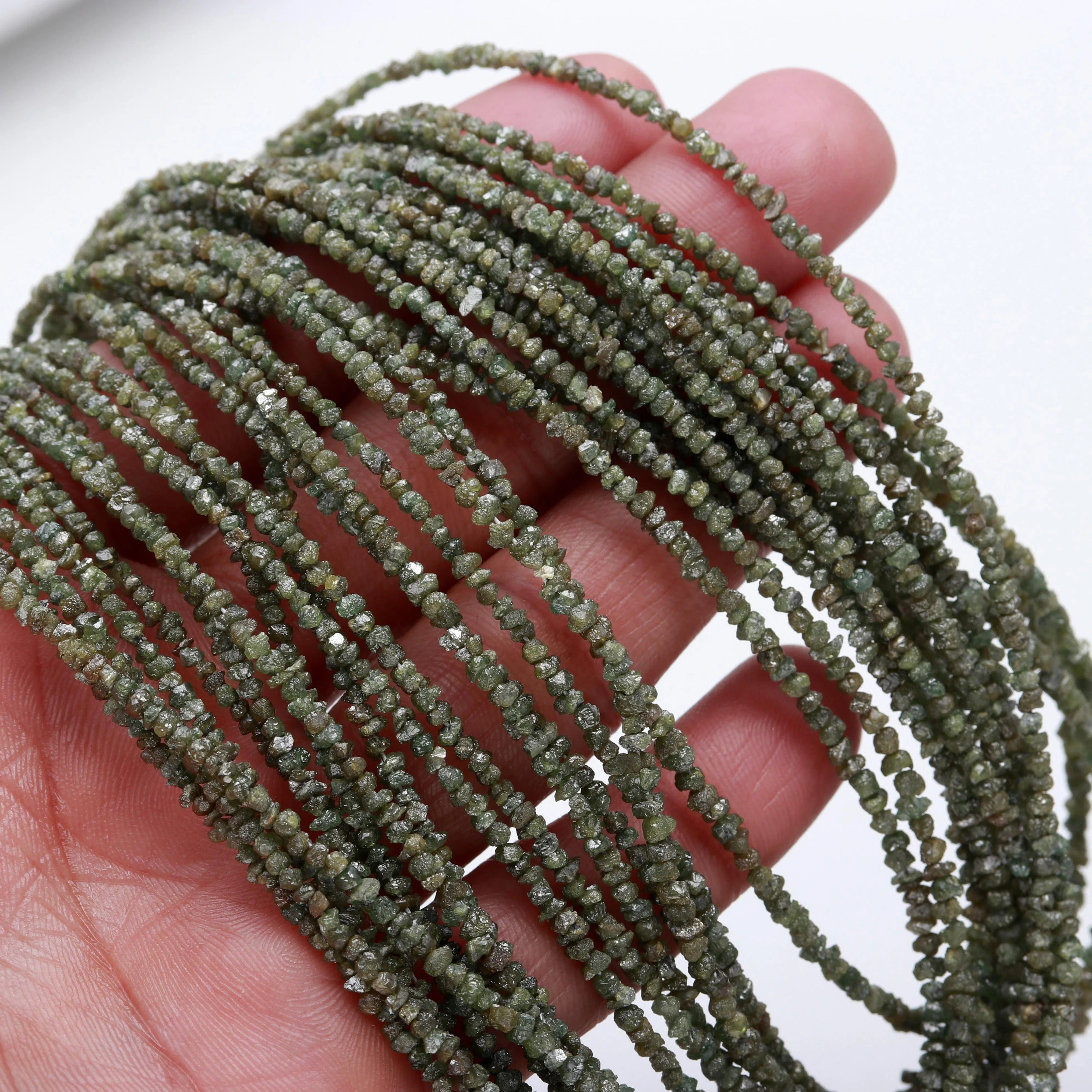 16 Inch Strand AAA+ Green Uncut Diamond Beads Raw Rough Diamond