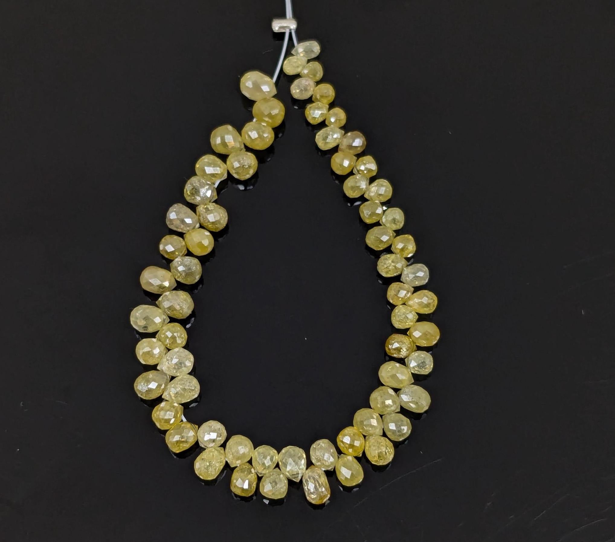 Natural Yellow Diamond Briolette Beads Faceted Teardrop Beads 2.5-4mm