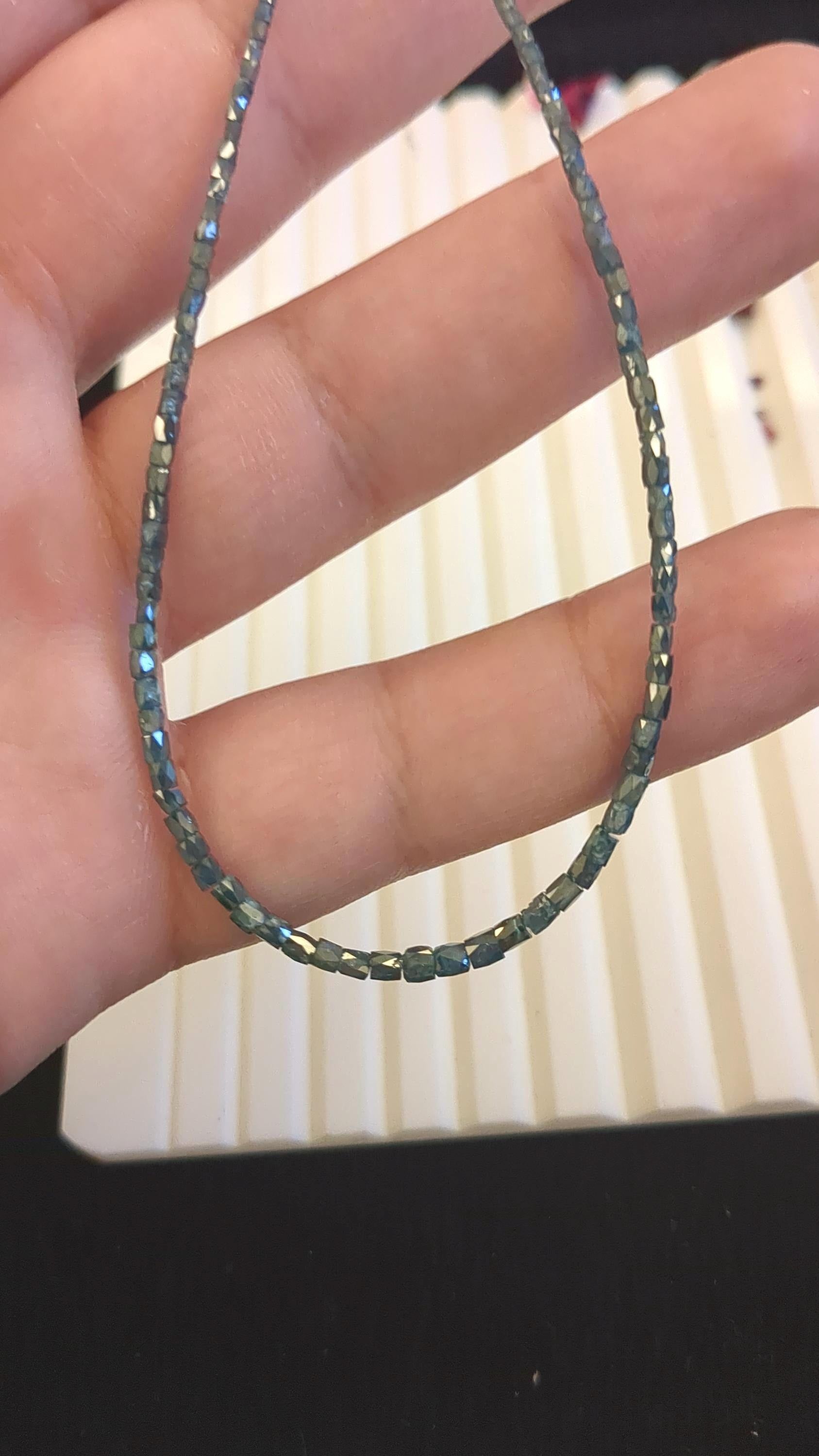 15 Inch  AAA Grade Strand Faceted Blue Natural Diamond Tube Beads