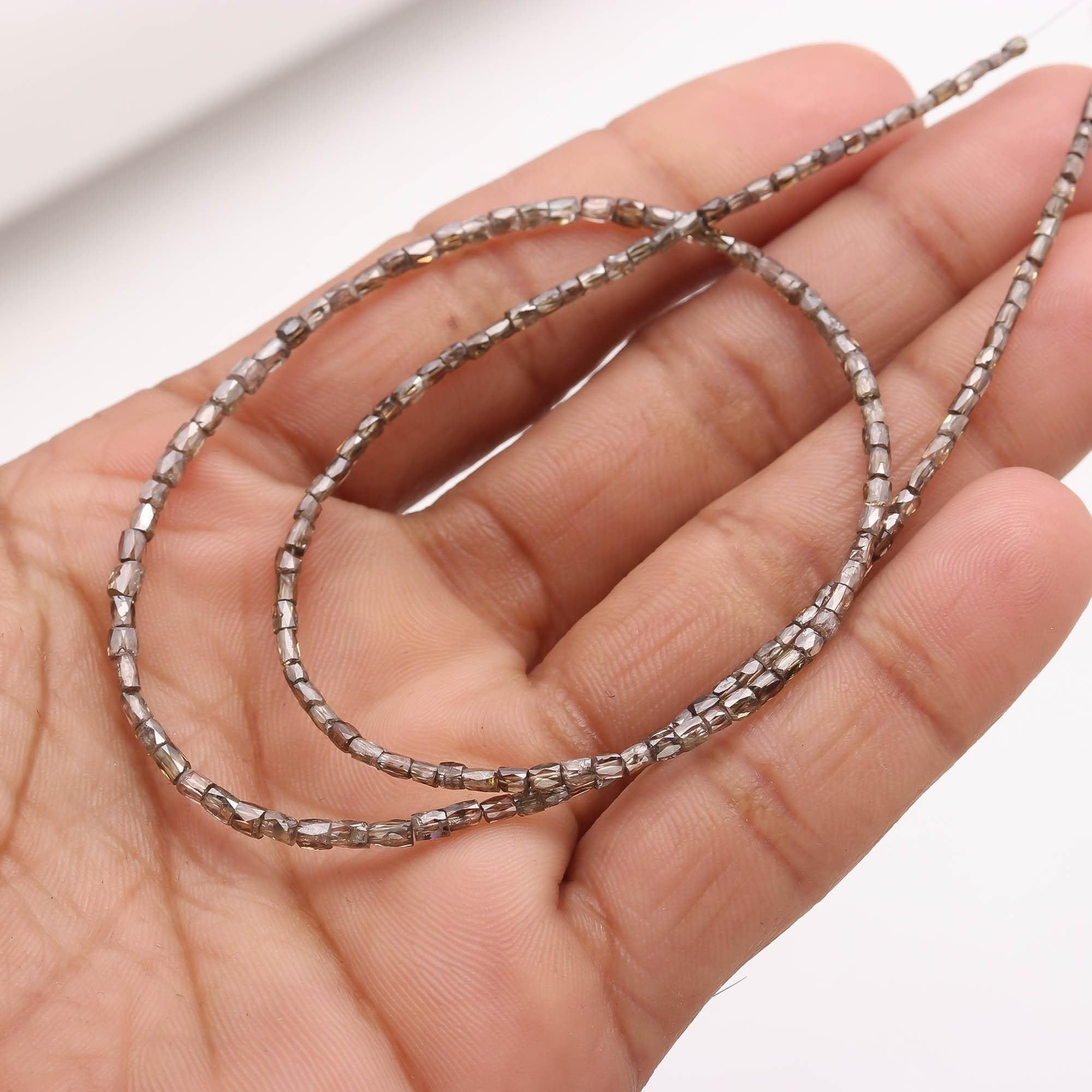 15 Inch Natural Faceted Champagne Diamond Tube Beads Sparkling handmade 3mm