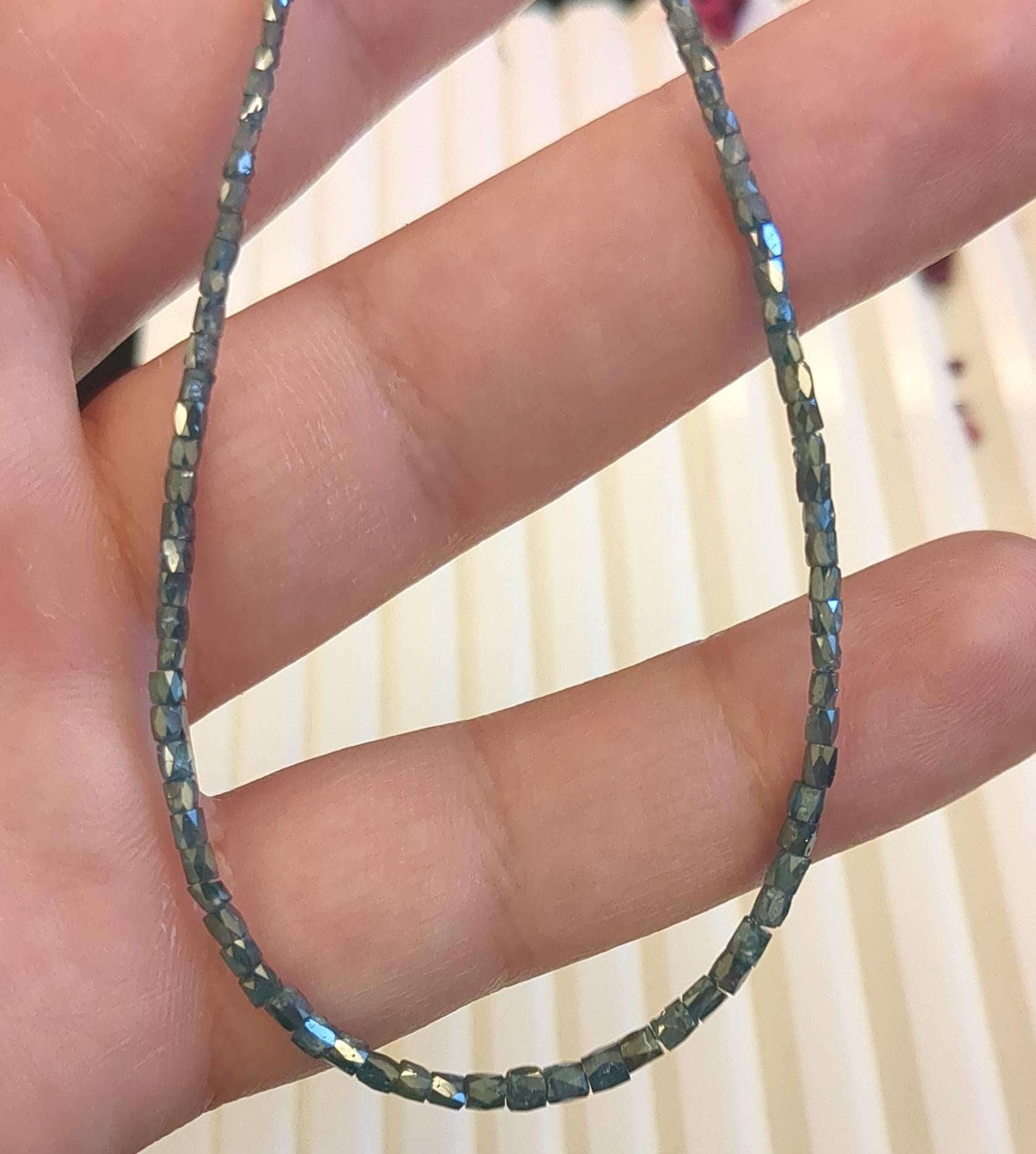 15 Inch  AAA Grade Strand Faceted Blue Natural Diamond Tube Beads