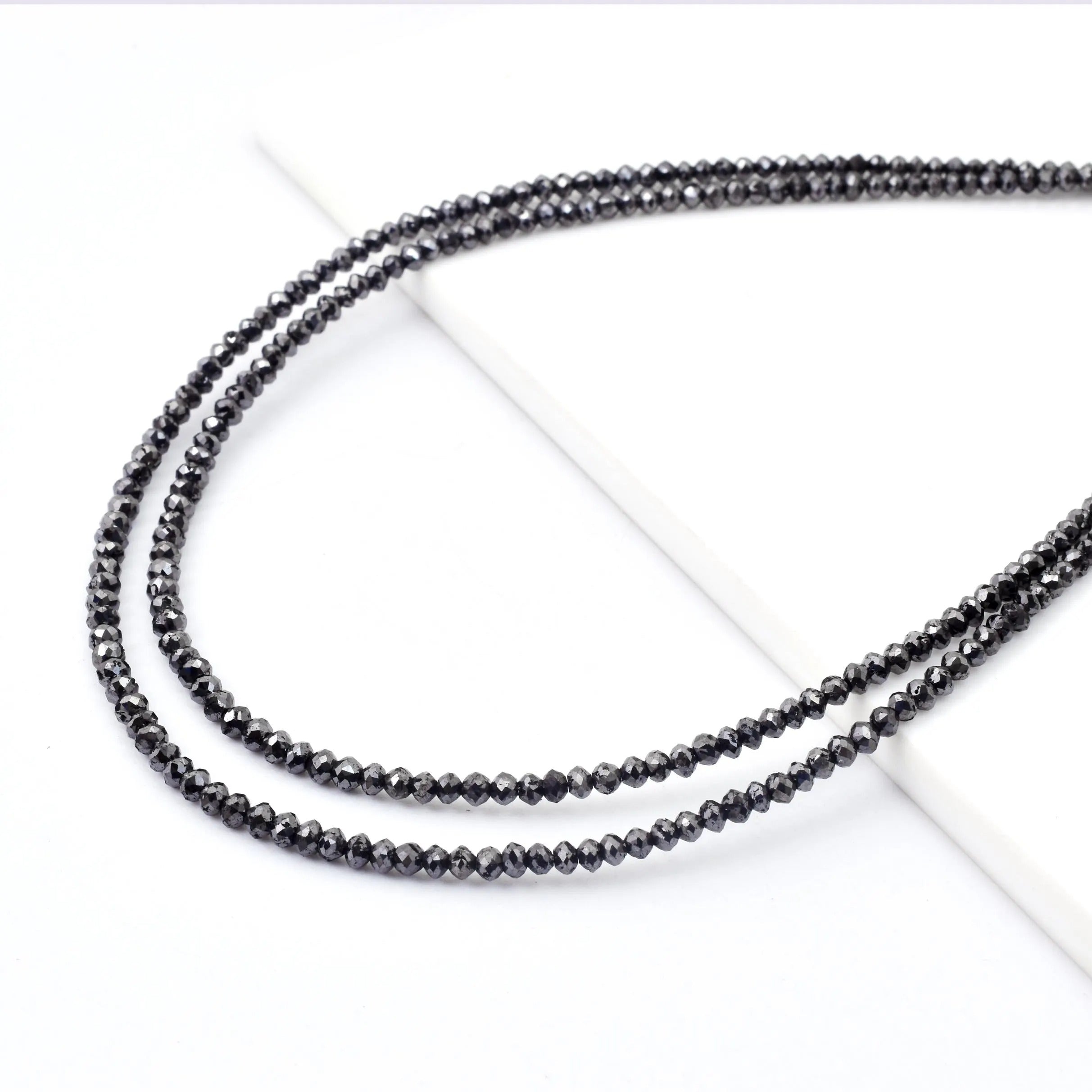 15 Inch Natural Strand Faceted Black Diamond Rondelle Beads 2-3mm