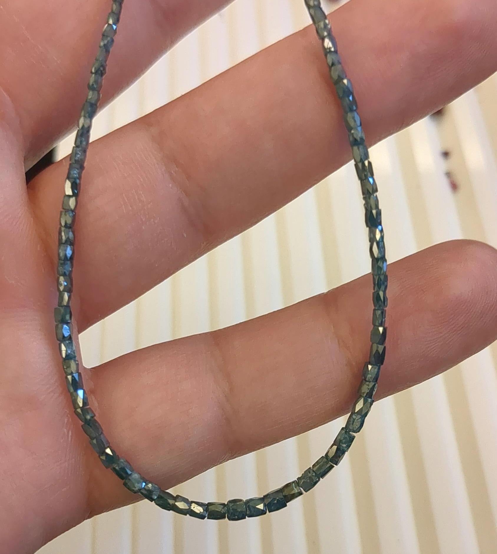 15 Inch  AAA Grade Strand Faceted Blue Natural Diamond Tube Beads