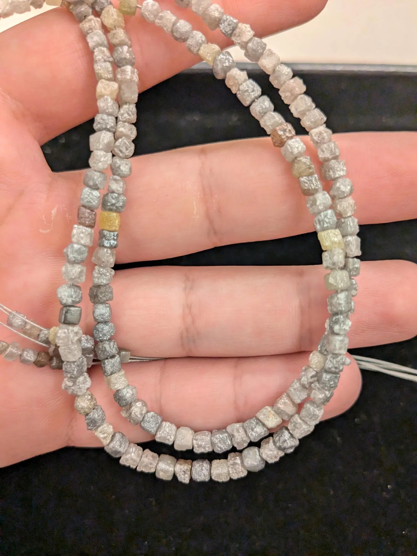 15 Inch Strand Natural Grey Uncut Rough Diamond Cube Beads 3mm