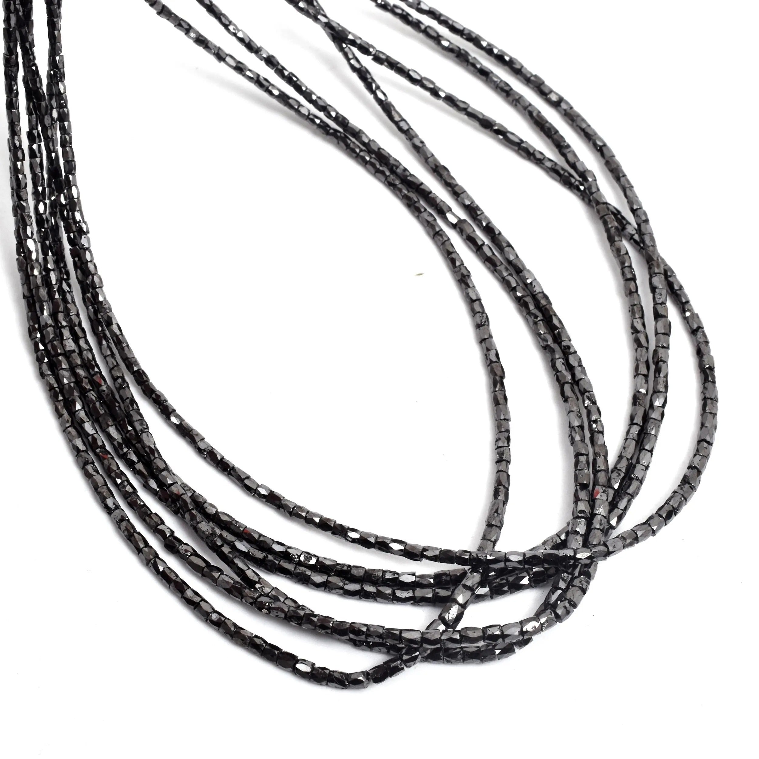 Natural Faceted Black Diamond Tube Beads Natural diamond Strand 3 mm