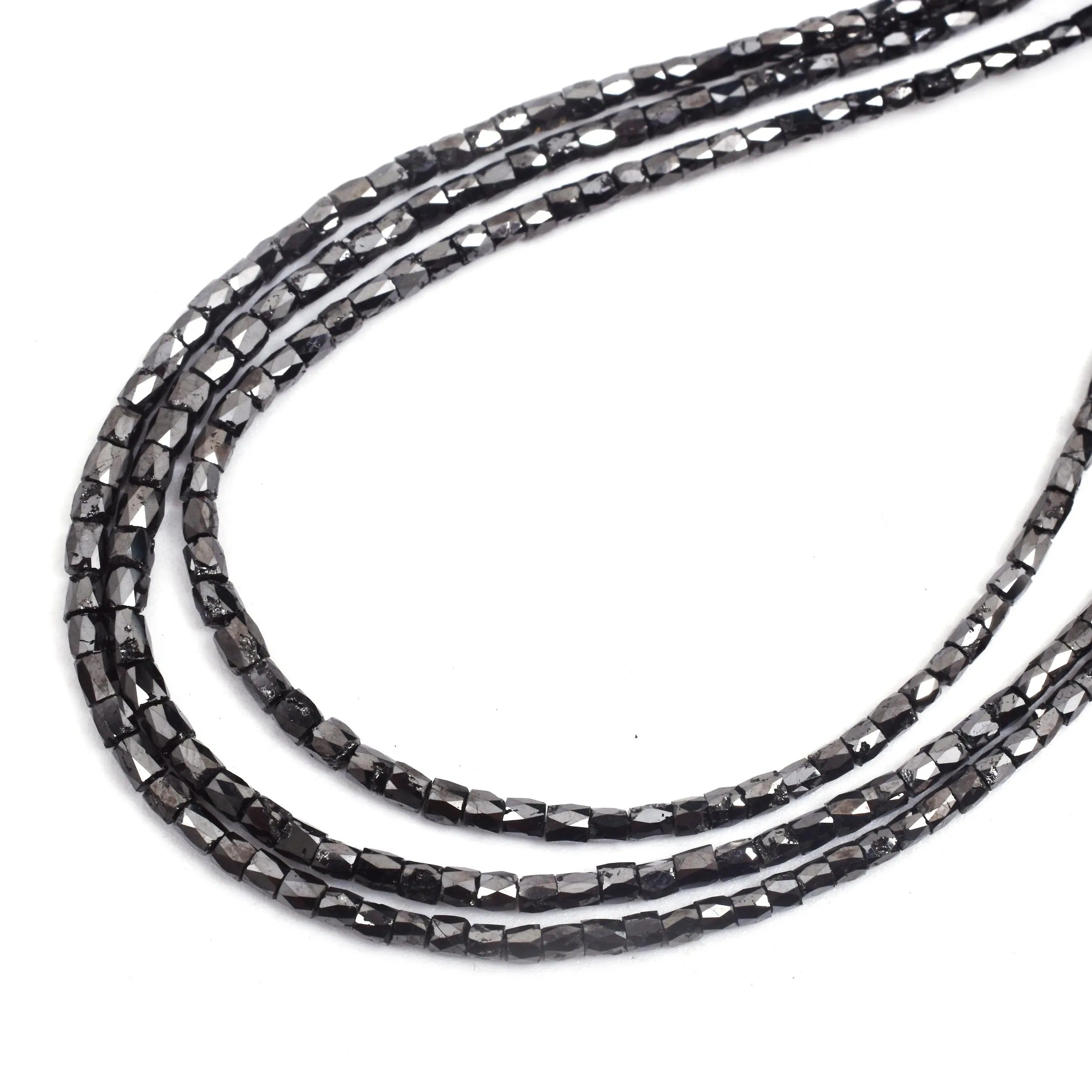 Natural Faceted Black Diamond Tube Beads Natural diamond Strand 3 mm