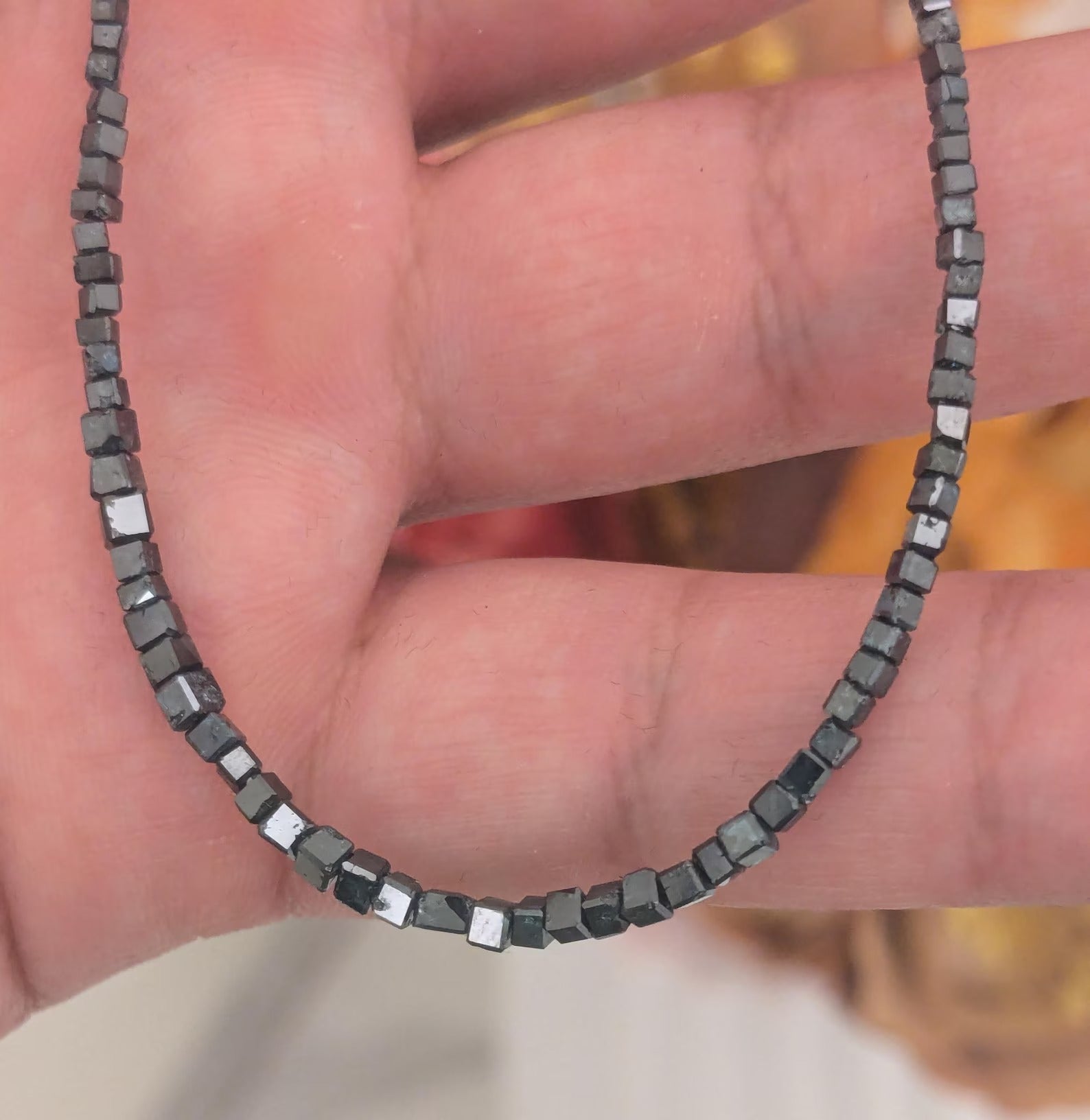 Natural Blue Diamond Beaded Necklace Handmade Cube Box Bead Jewellery