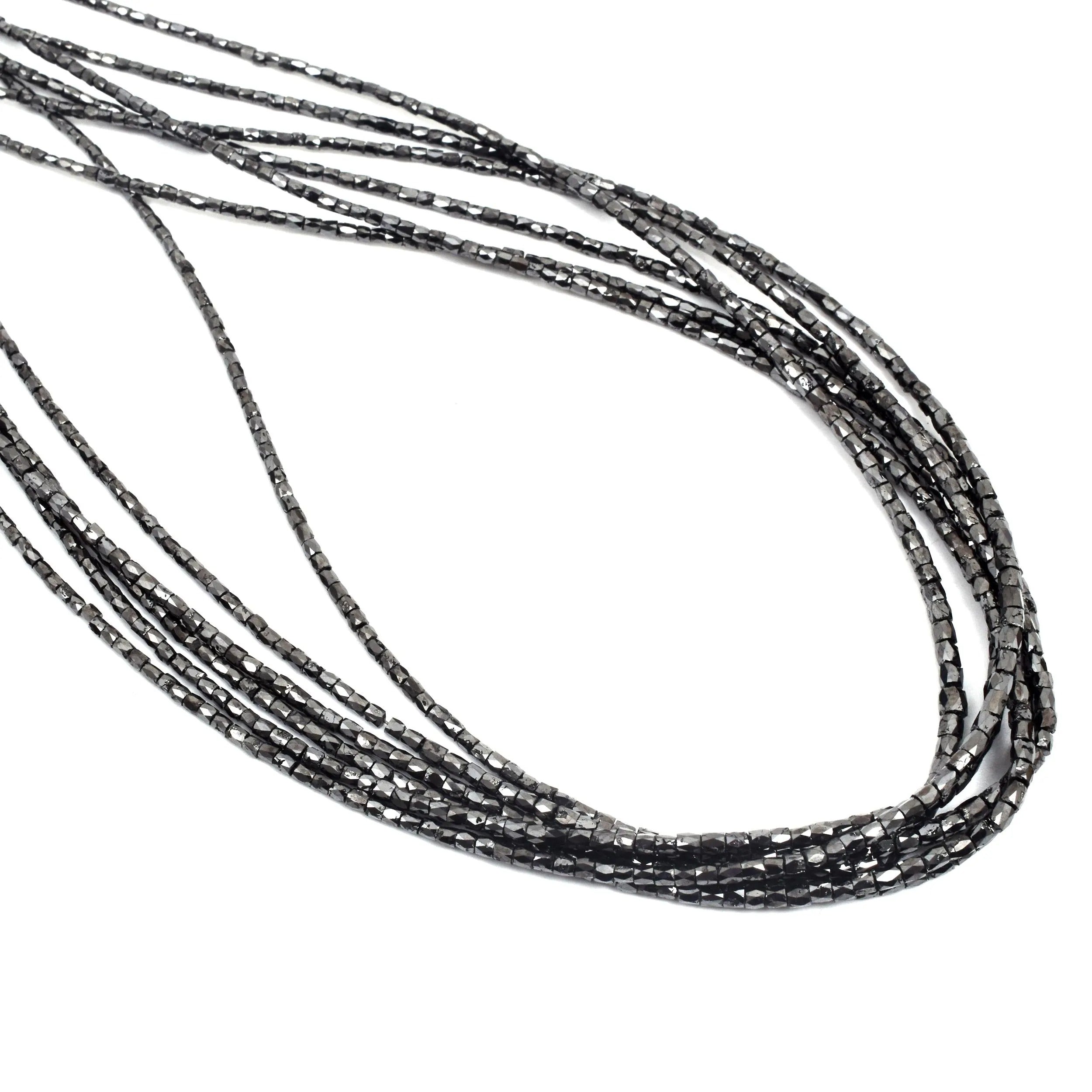 Natural Faceted Black Diamond Tube Beads Natural diamond Strand 3 mm