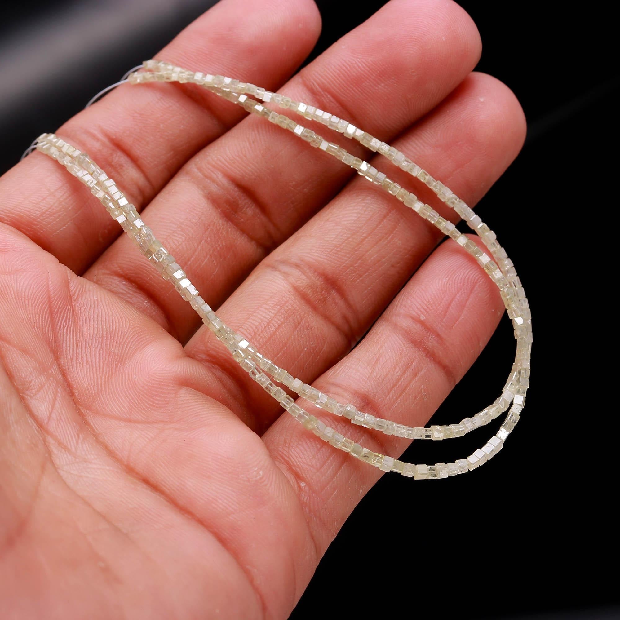 14 inch Salt And Pepper Light Yellow Cube Natural Diamond Beads 2 mm