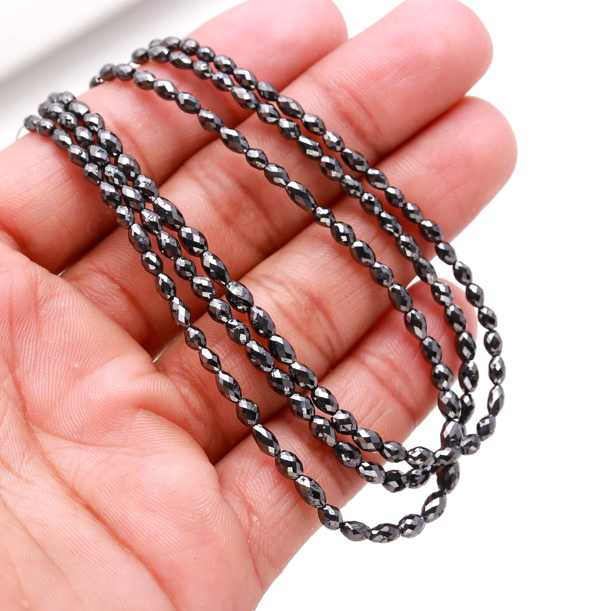 15 inch Black diamond faceted tumble beads natural handmade jewellery 4 mm