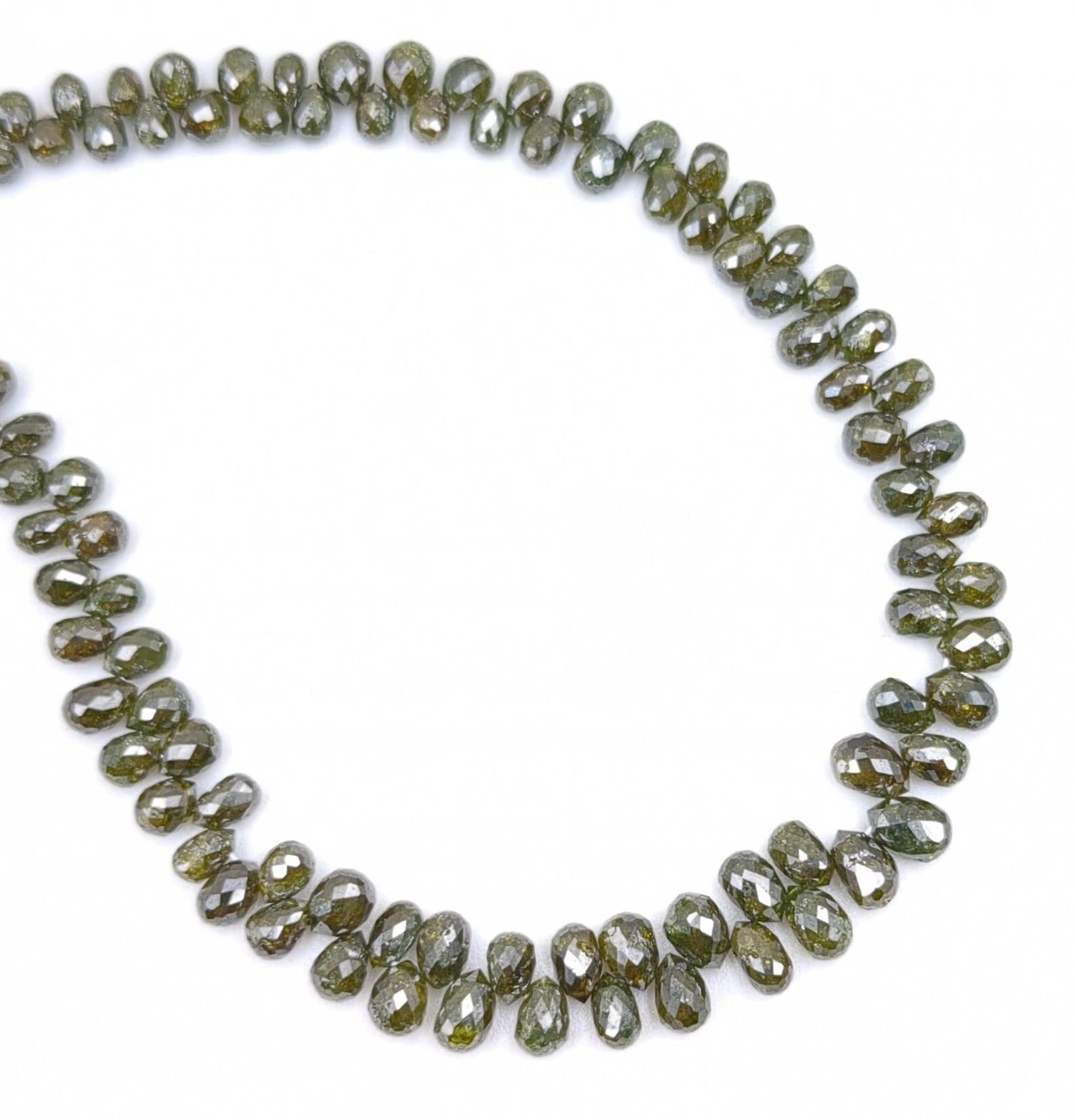 Faceted Teardrop Shape Natural Green Diamond Briolette Beads 3-5 mm