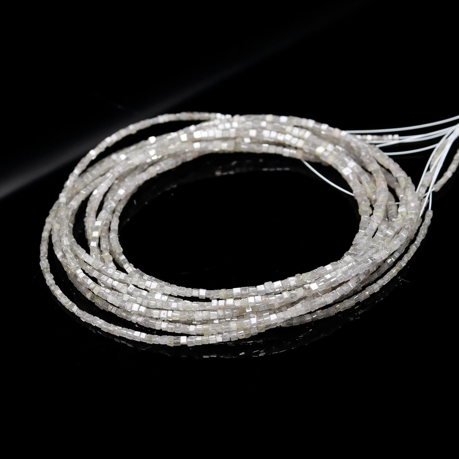 AAA White Diamond Cube Beads Faceted Box Shape 14 Inch Strand