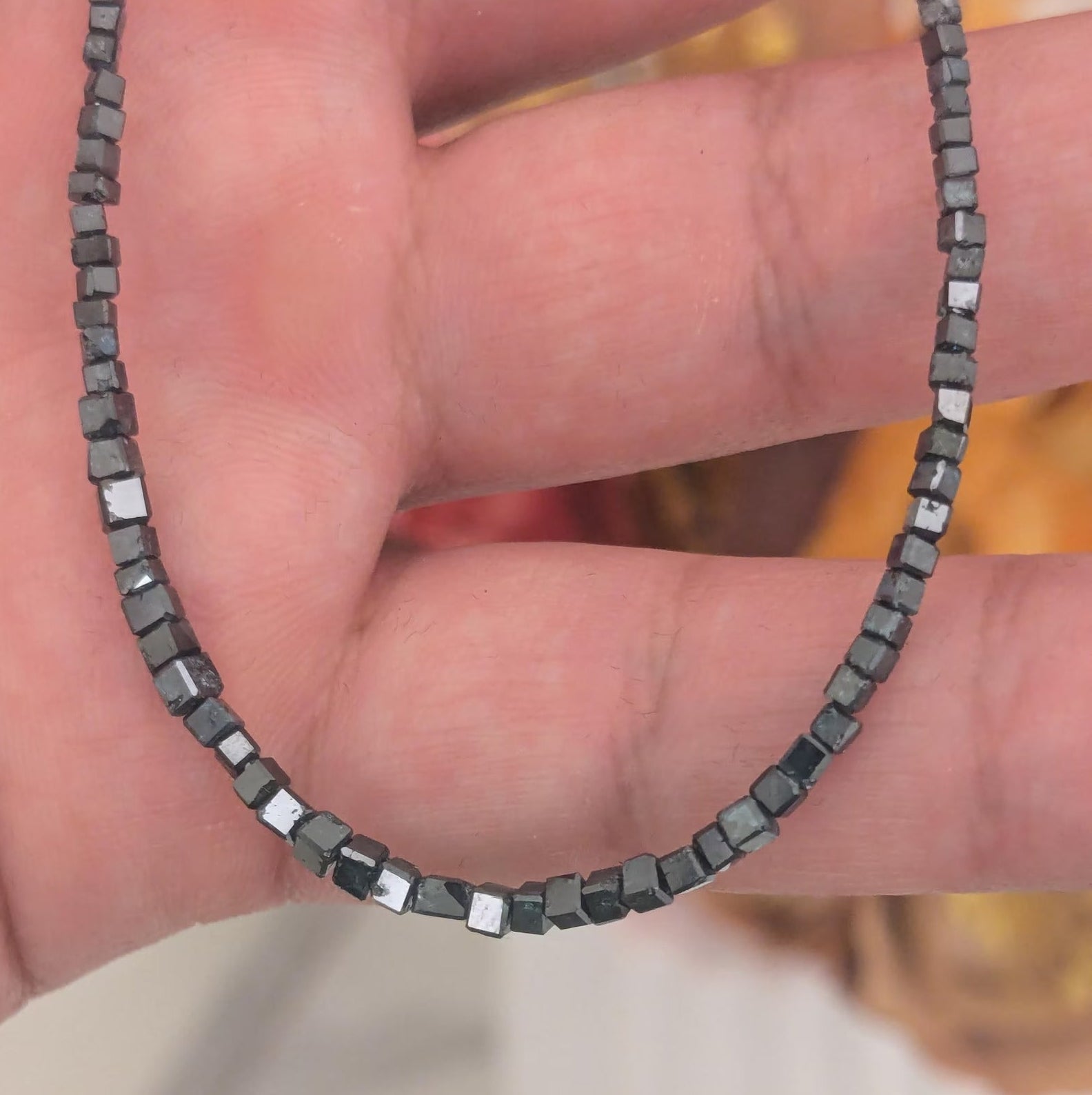 Natural Blue Diamond Beaded Necklace Handmade Cube Box Bead Jewellery