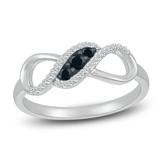 Black and White Diamond Infinity Ring 1/5 ct tw 14k Solid Gold - Blackdiamond