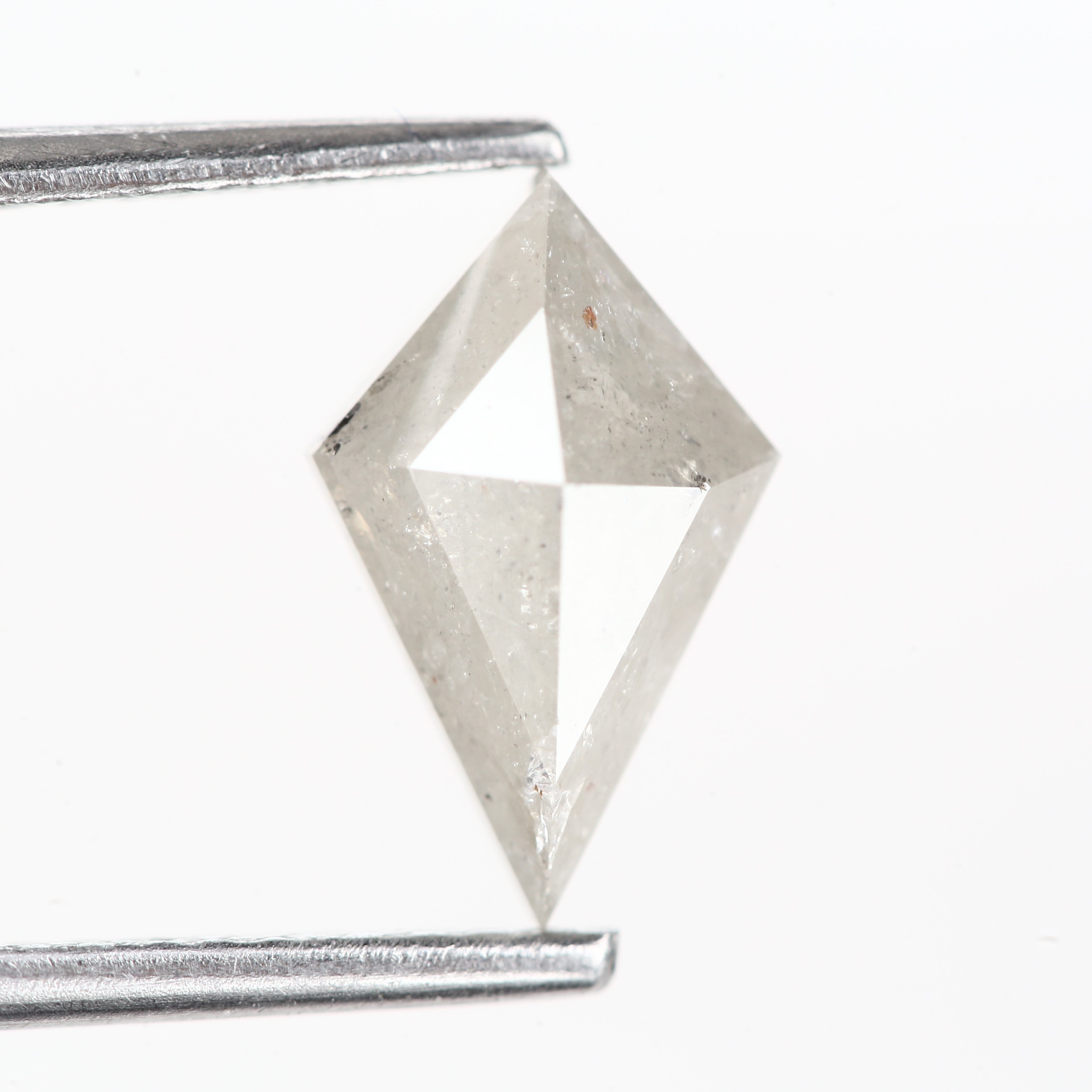 Icy Gray Kite Shaped Natural Salt and Pepper Diamond, 10mm sleek and modern with a cool, ethereal sparkle.
