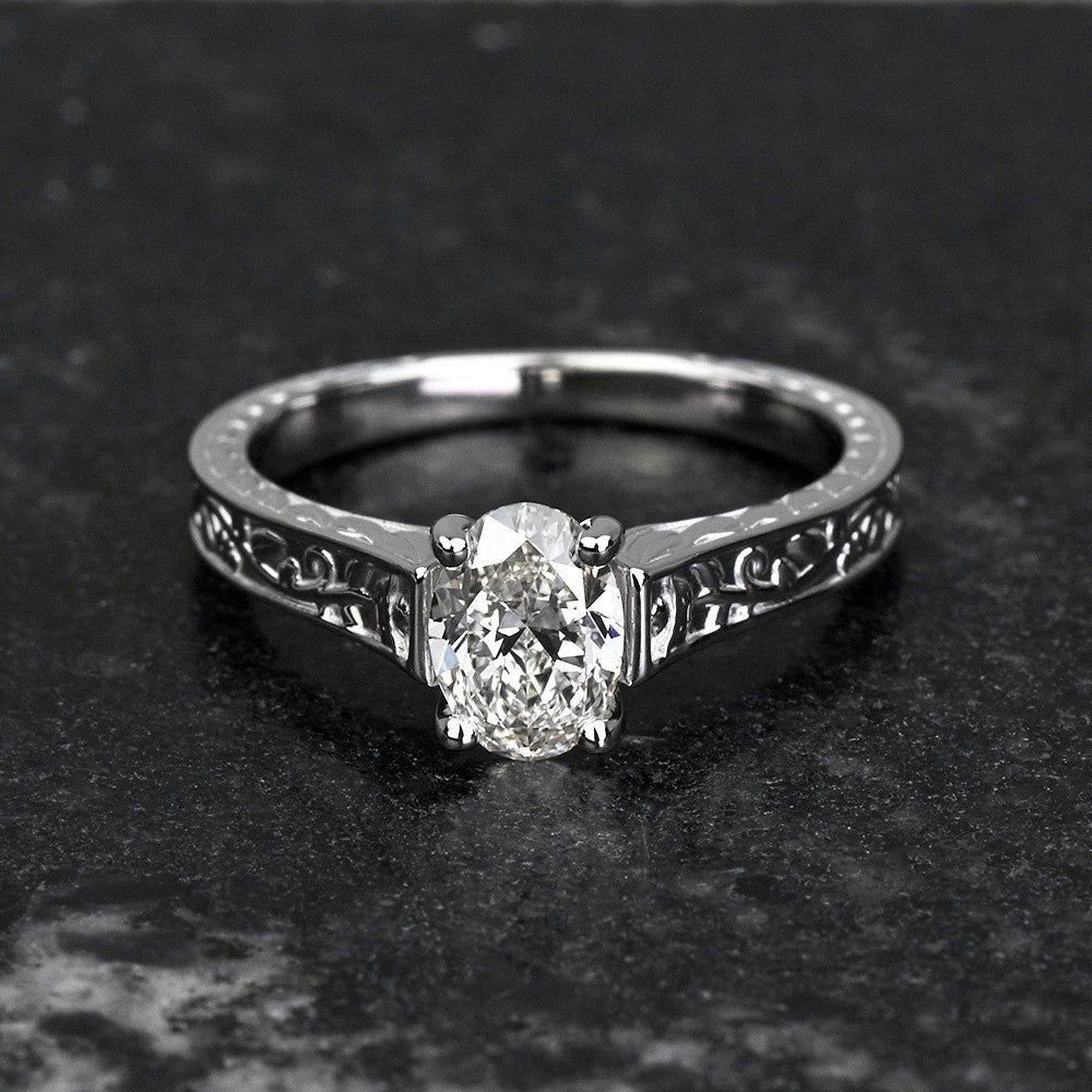 1 Carat Lab Grown Oval Diamond Antique Floral Engagement Ring