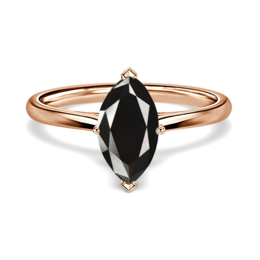 Odette 14k Rose Gold Solitaire Marquise Natural Black Diamond Ring - Blackdiamond