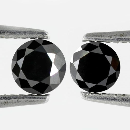 0.61 Carat 4.1 X 4.1 X 2.8 mm natural round black diamond pair for men earrings - Blackdiamond