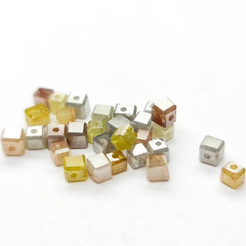 2 Carat Diamond Beads Drilled Polished Color Cubes